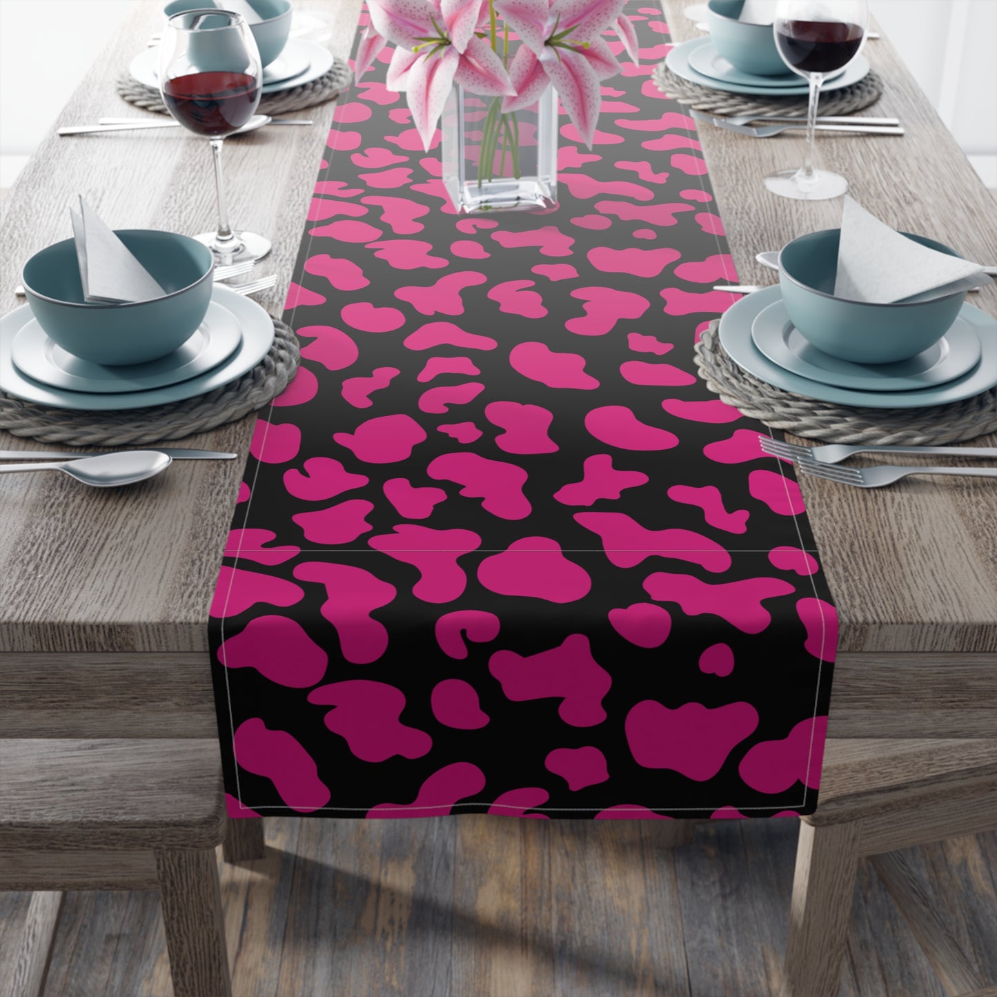 Cow Print Table Runner - Chic Farmhouse Style, Available in Cotton Twill or Polyester - Elevate Your Home Decor