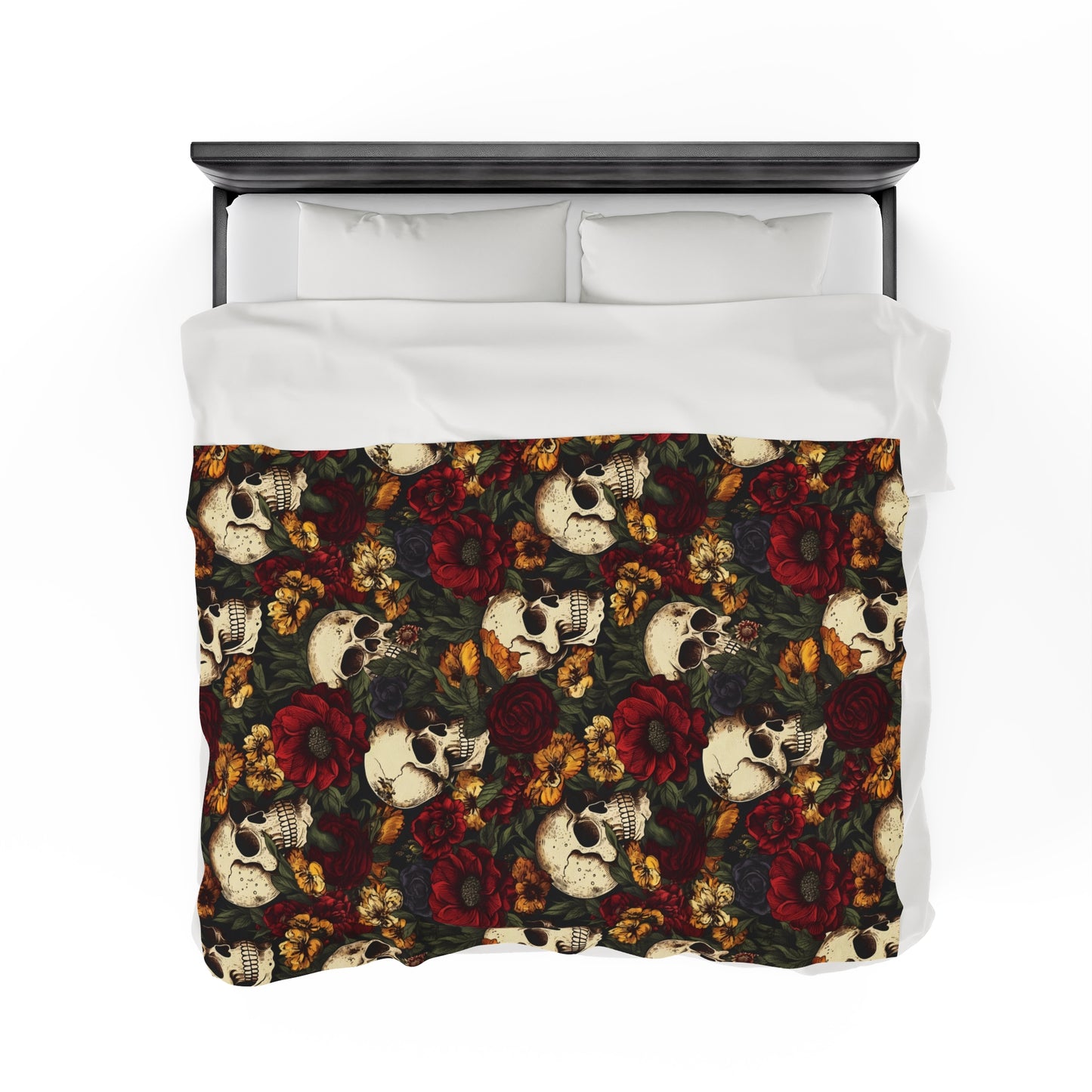 Skull Print Velveteen Plush Blanket | Soft, Edgy, Luxurious and Comforting | Available in Multiple Sizes