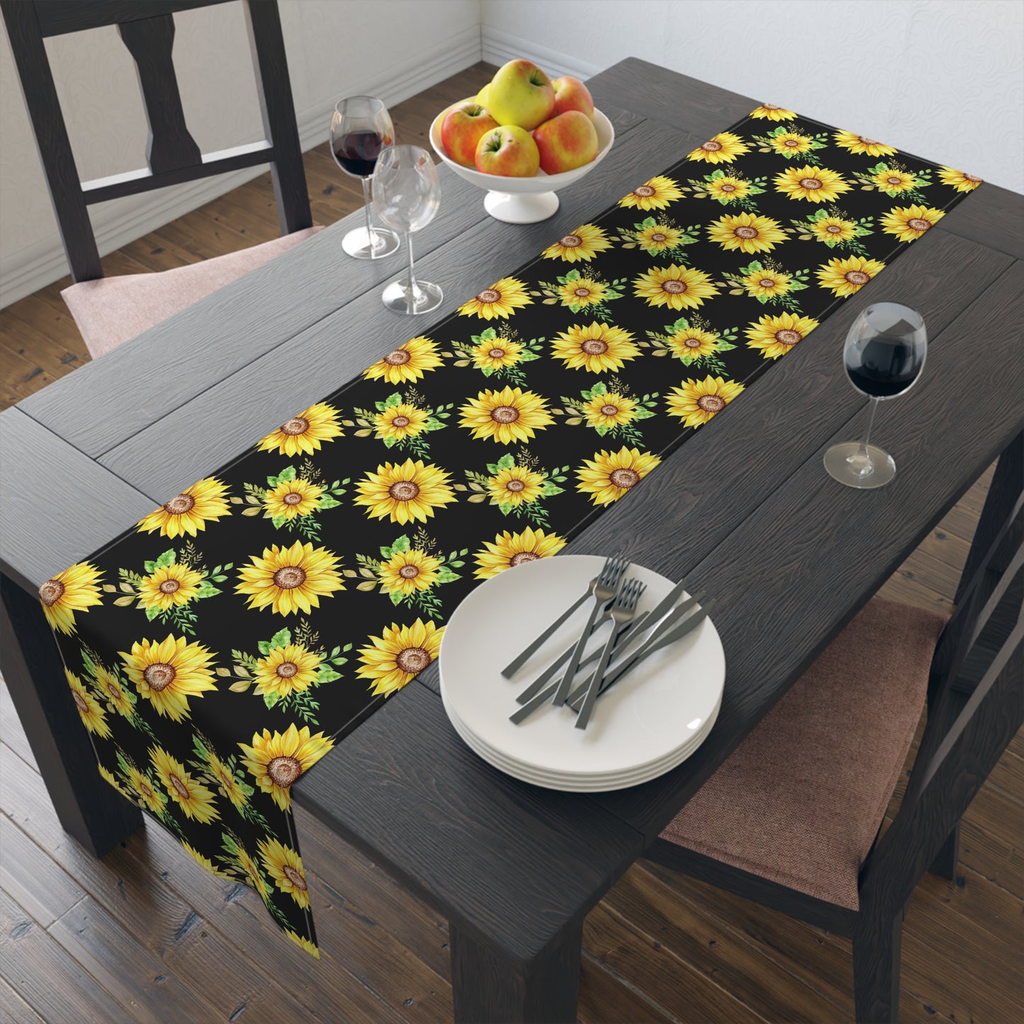 Sunflower Print Table Runner - Bright and Cheerful, Cotton Twill or Polyester - Perfect for Sunny Home Decor