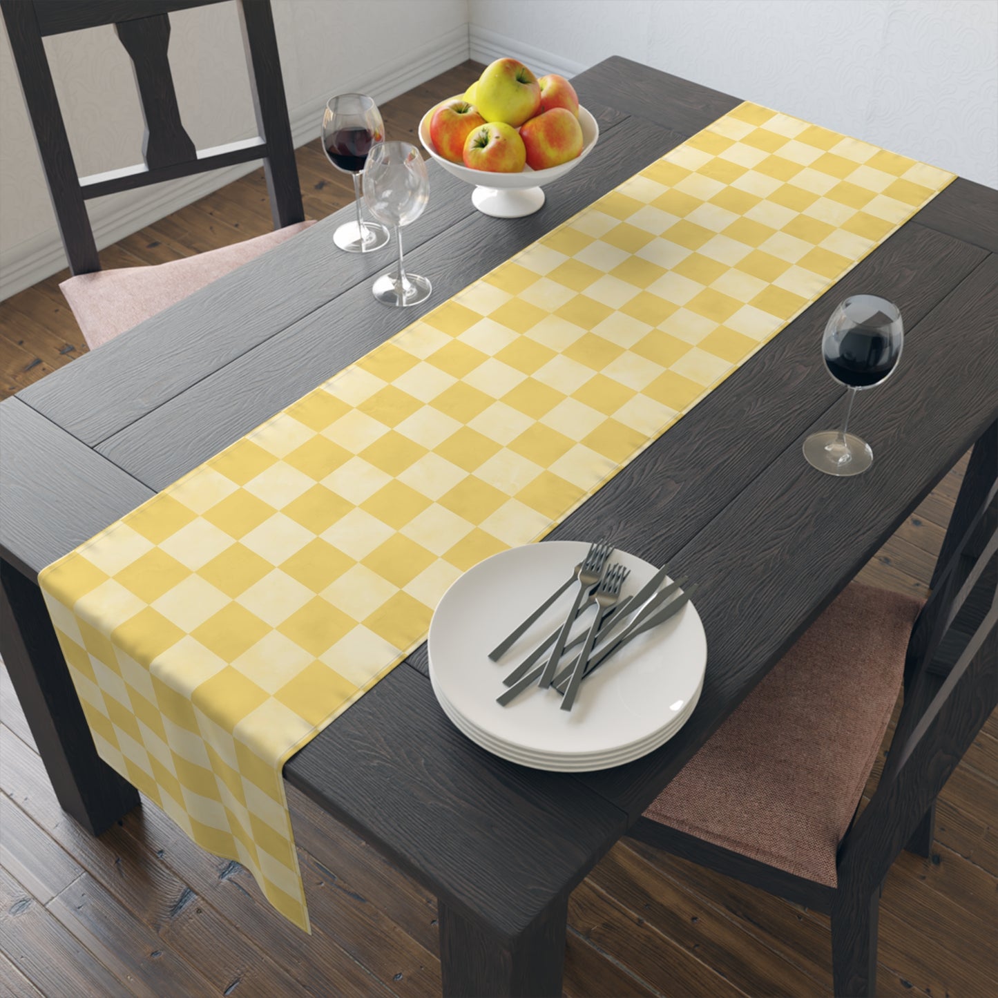 Pastel Checkered Table Runner - Soothing Playfulness, Cotton Twill or Polyester - Perfect for Refreshing & Modern Home Decor