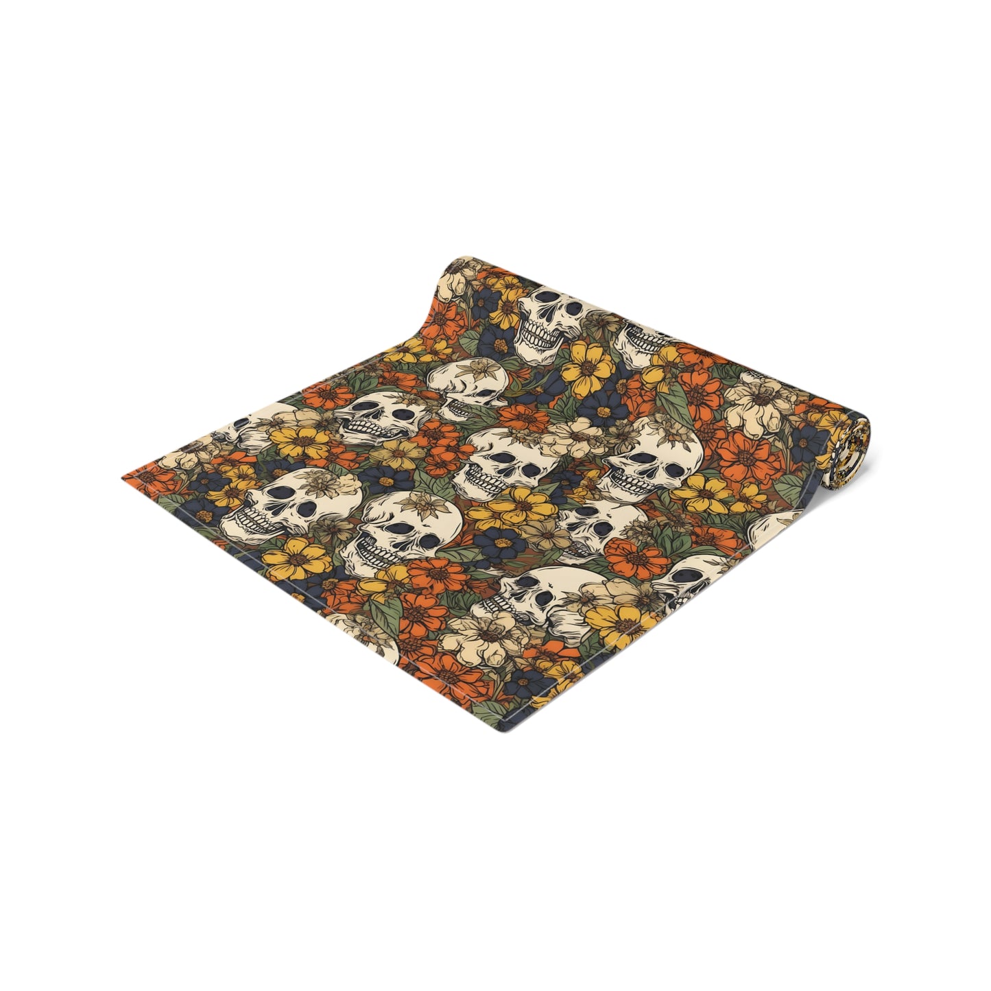 Skull Print Table Runner - Bold Cotton Twill or Sleek Polyester - Ideal for Gothic & Edgy Home Decor