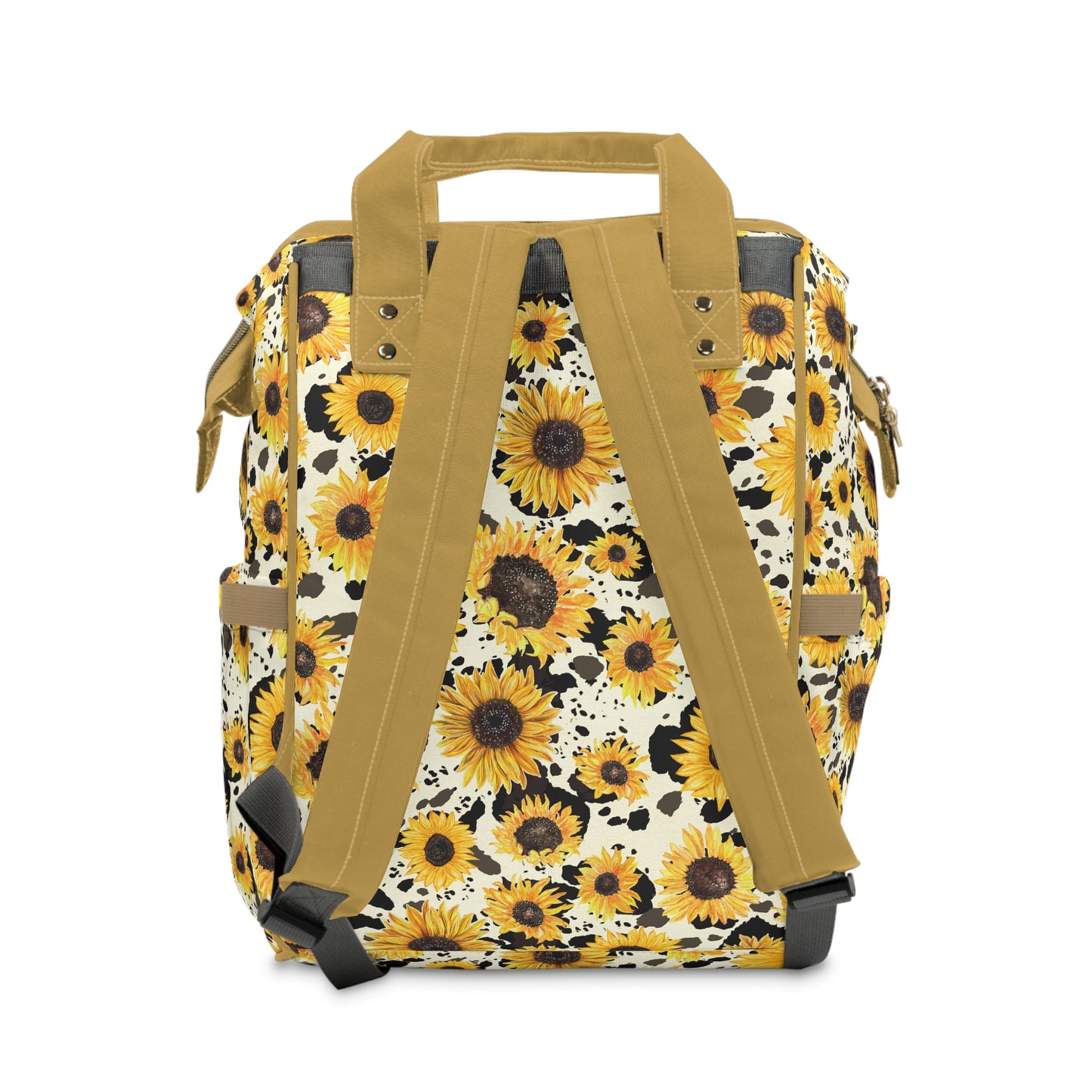 Sunflower Cow Print Diaper Backpack - Unique & Durable Diaper Tote, Perfect Blend of Style for Nature-Loving Parents