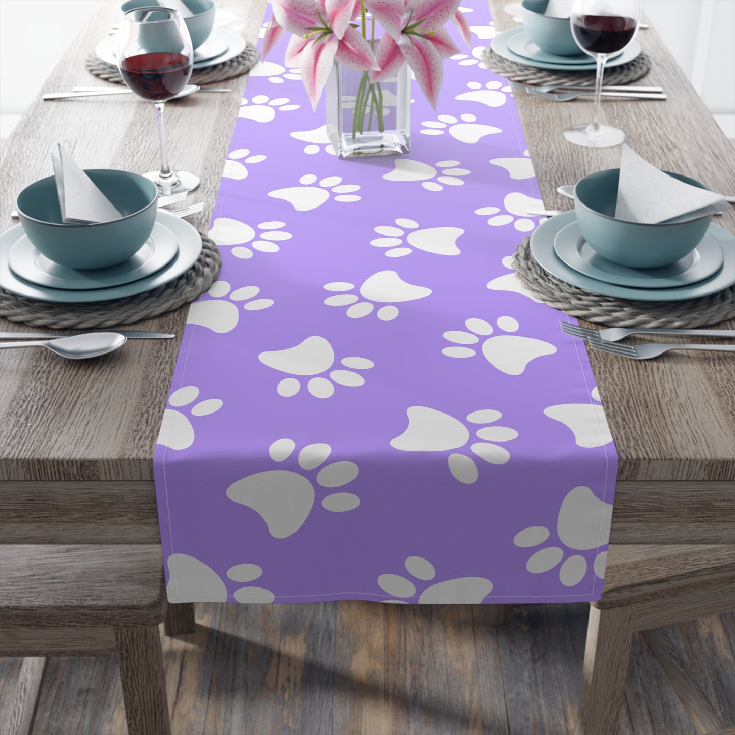 Paw Print Table Runner - Cozy Pet-Themed Decor, Cotton Twill or Polyester - Perfect for Animal Lovers