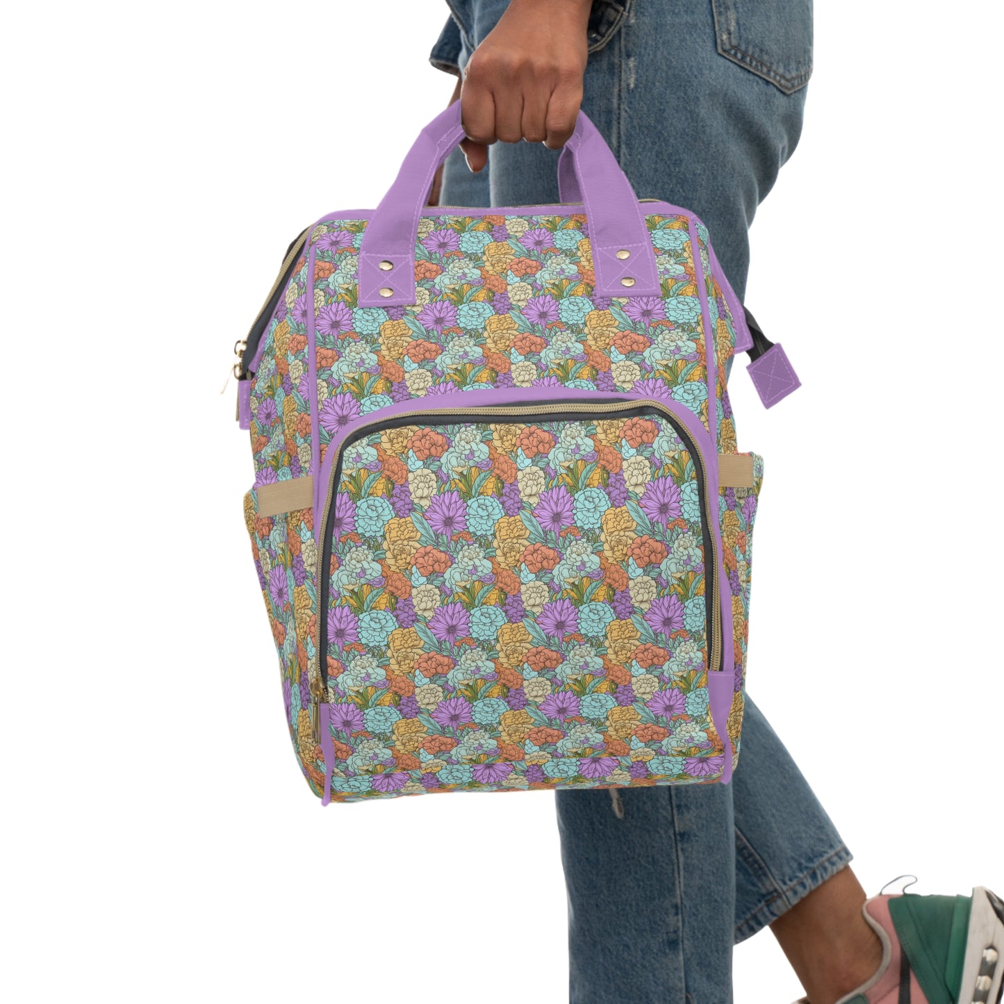 Boho Floral Diaper Backpack - Multifunctional & Spacious Floral Baby Bag for Trendy Parents