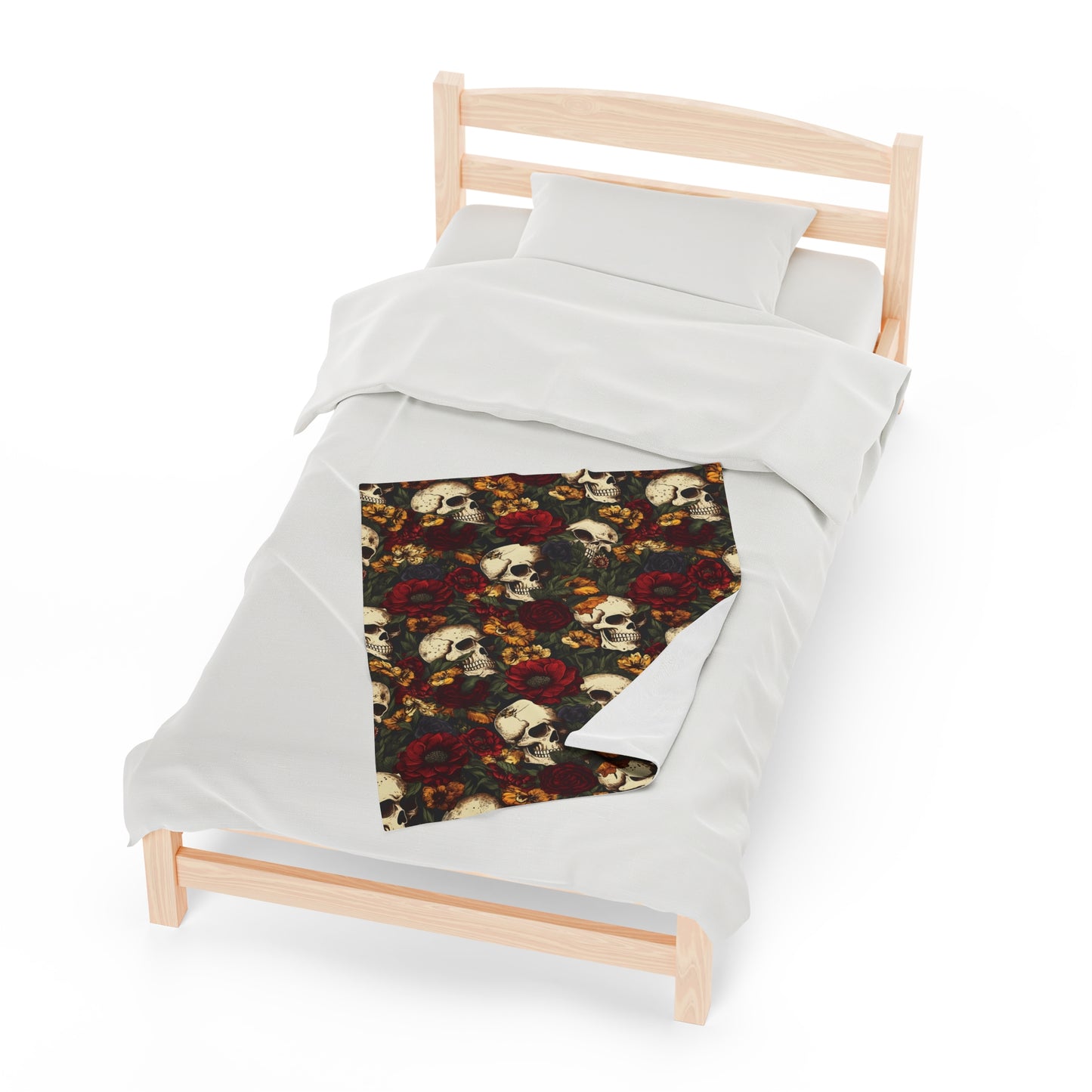 Skull Print Velveteen Plush Blanket | Soft, Edgy, Luxurious and Comforting | Available in Multiple Sizes