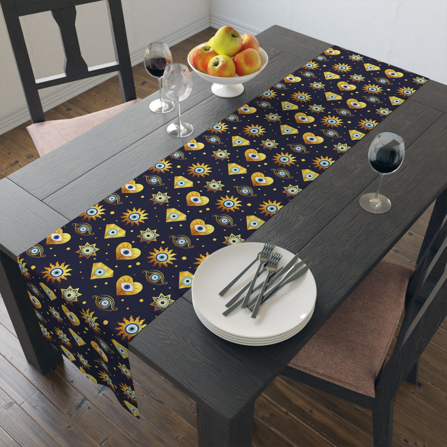 Evil Eye Print Table Runner - Mystical Protection in Cotton Twill or Polyester - Perfect for Spiritual Home Decor