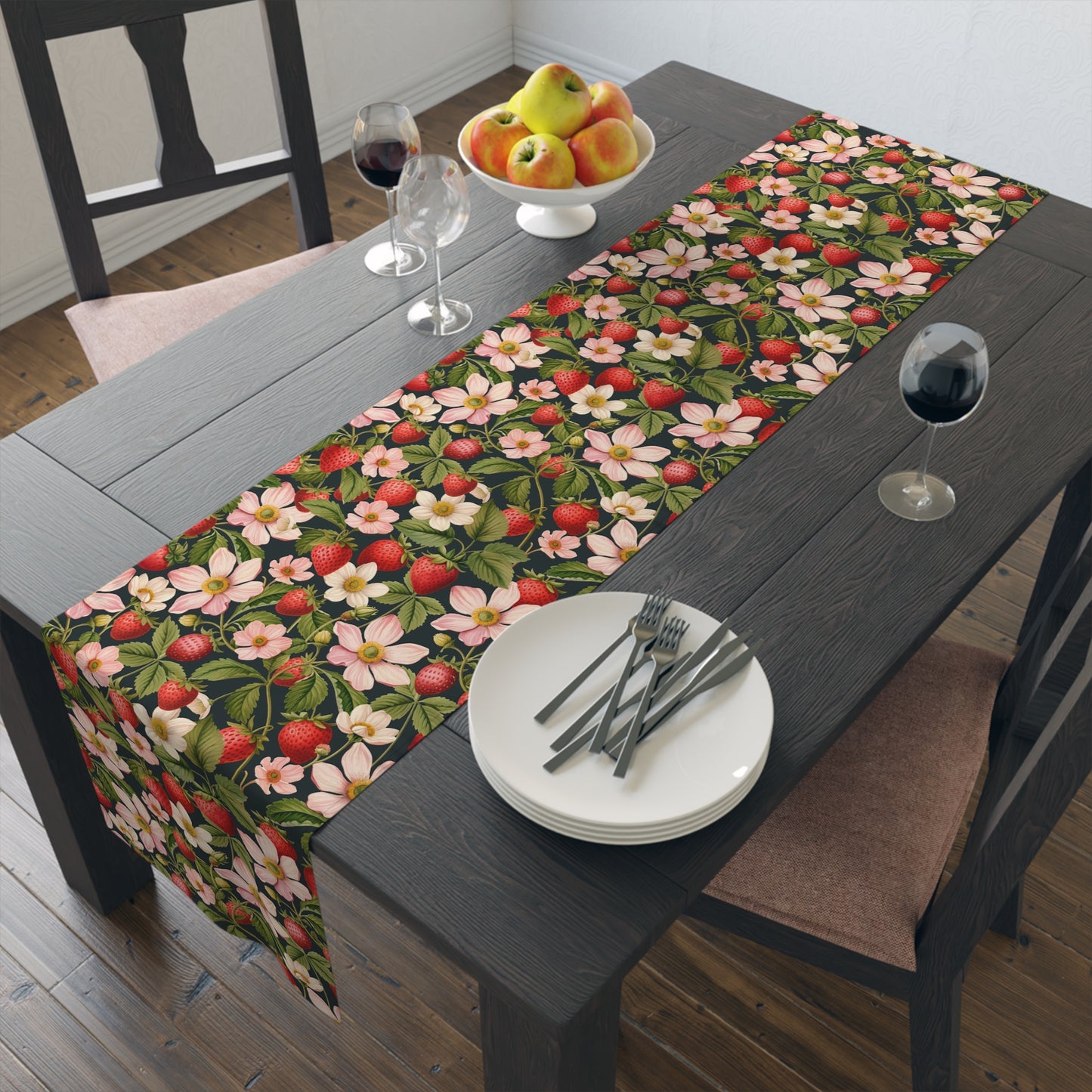 Strawberry Print Table Runner - Sweet Charm, Cotton Twill or Polyester - Perfect for Summer & Whimsical Home Decor