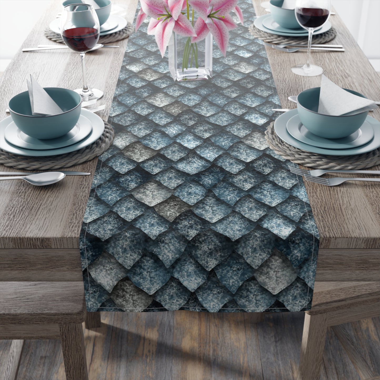 Dragon Scale Print Table Runner - Majestic Fantasy, Cotton Twill or Polyester - Perfect for Epic & Mythical Home Decor