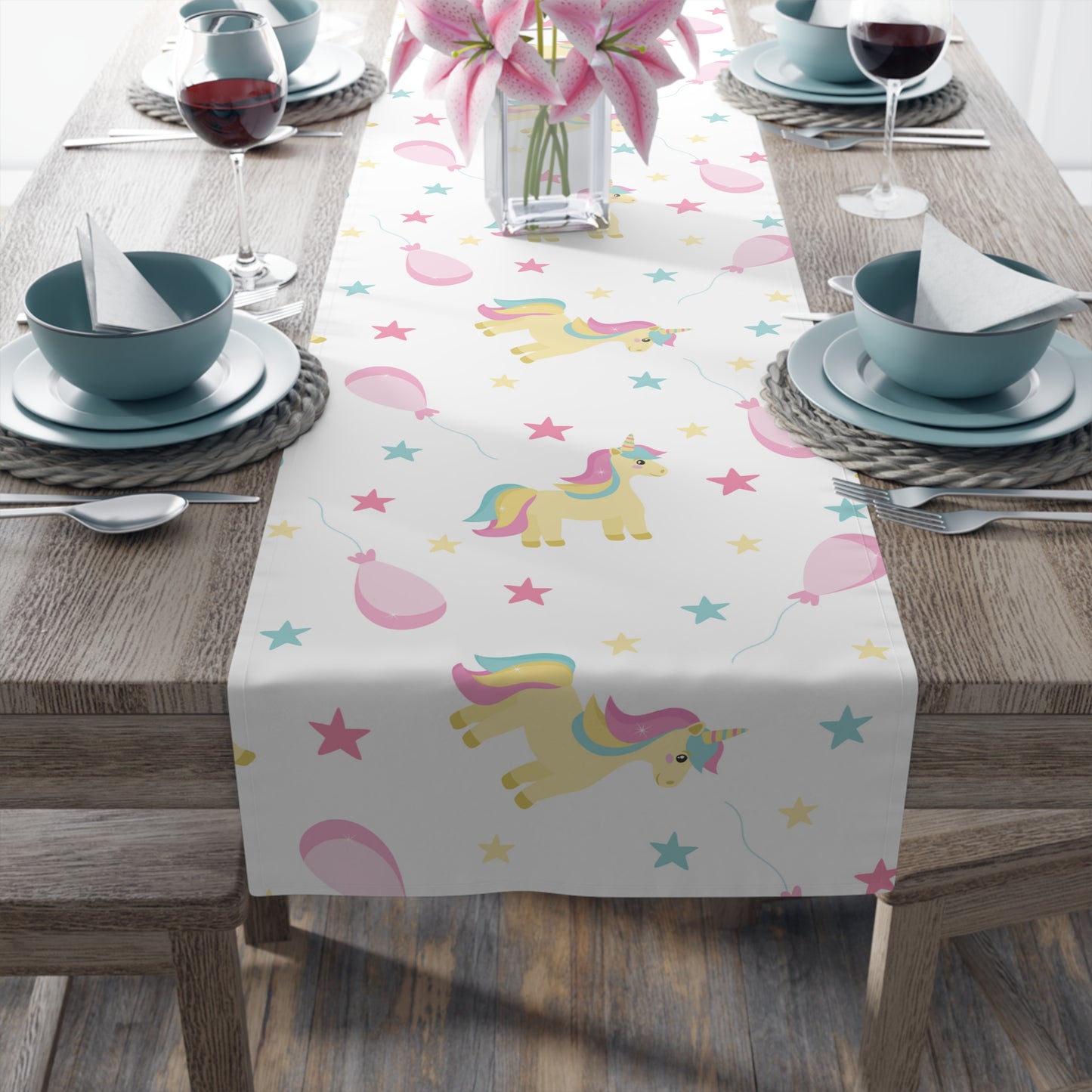 Unicorn Print Table Runner - Magical Elegance, Cotton Twill or Polyester - Perfect for Whimsical & Fantasy Home Decor