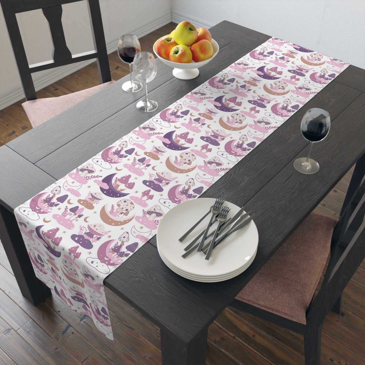 Mushroom Print Table Runner - Nature Vibes in Cotton Twill or Polyester - Perfect for Nature-Inspired Home Decor