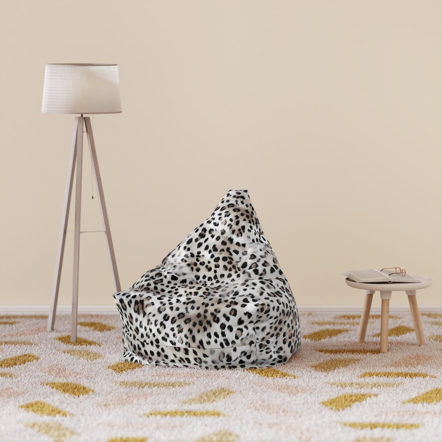 Leopard Print Bean Bag Chair Cover - Exotic High-Quality Polyester Slipcover with Secure Zip