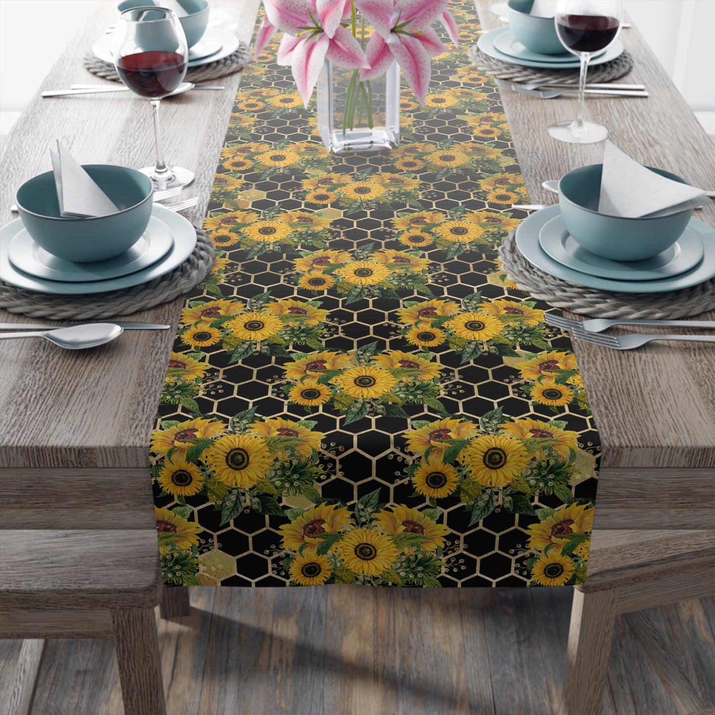 Sunflower Print Table Runner - Bright and Cheerful, Cotton Twill or Polyester - Perfect for Sunny Home Decor