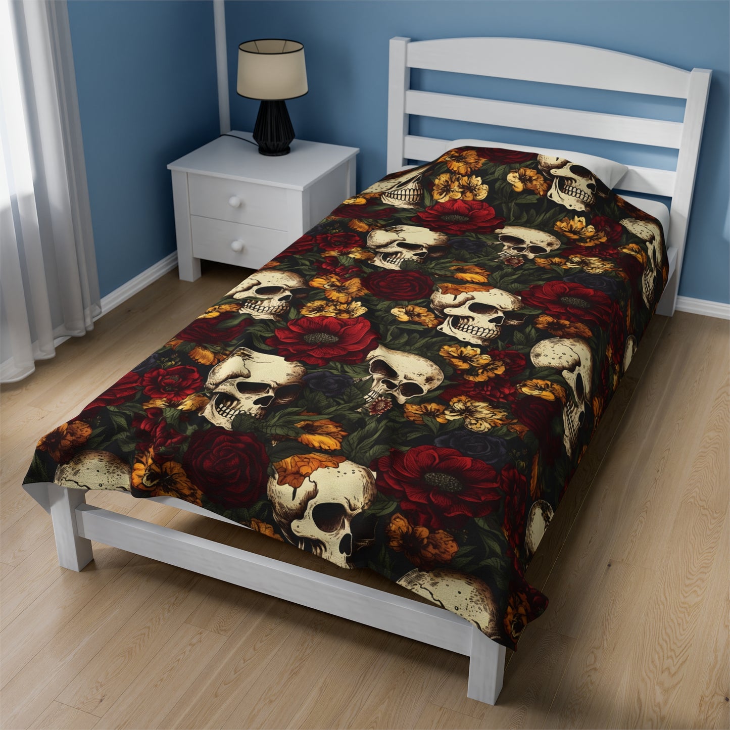Skull Print Velveteen Plush Blanket | Soft, Edgy, Luxurious and Comforting | Available in Multiple Sizes