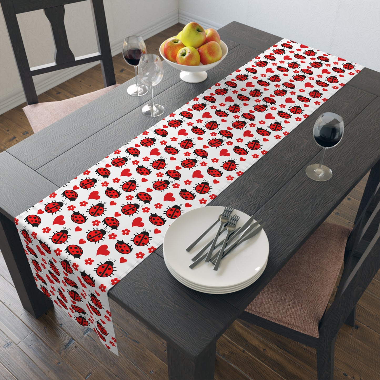 Ladybug Print Table Runner - Charming Good Luck, Cotton Twill or Polyester - Perfect for Nature-Inspired Home Decor