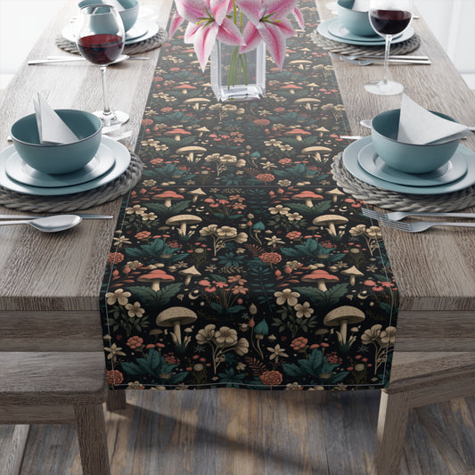 Mushroom Print Table Runner - Nature Vibes in Cotton Twill or Polyester - Perfect for Nature-Inspired Home Decor