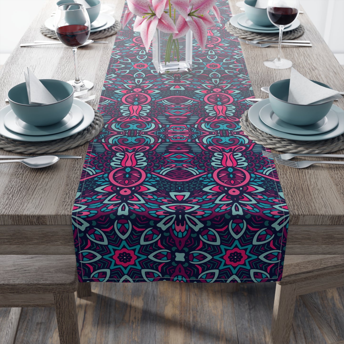 Mandala Print Table Runner - Intricate Patterns, Cotton Twill or Polyester - Ideal for Decorative Home Accents
