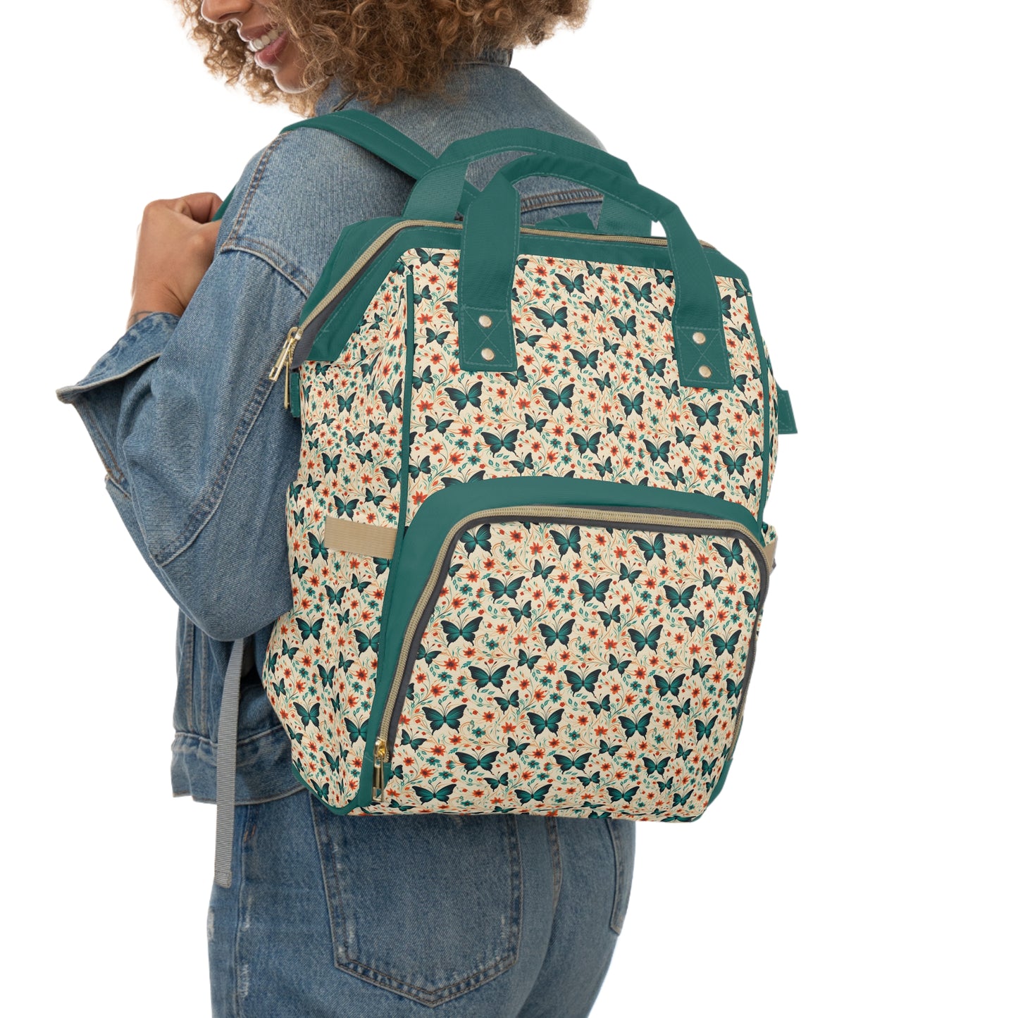 Elegant Butterfly Diaper Backpack - Lightweight & Durable Nylon Baby Bag with Beautiful Butterfly Motifs, Ideal for On-The-Go Parents