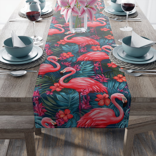 Flamingo Print Table Runner - Vibrant Elegance, Cotton Twill or Polyester - Perfect for Tropical Home Decor