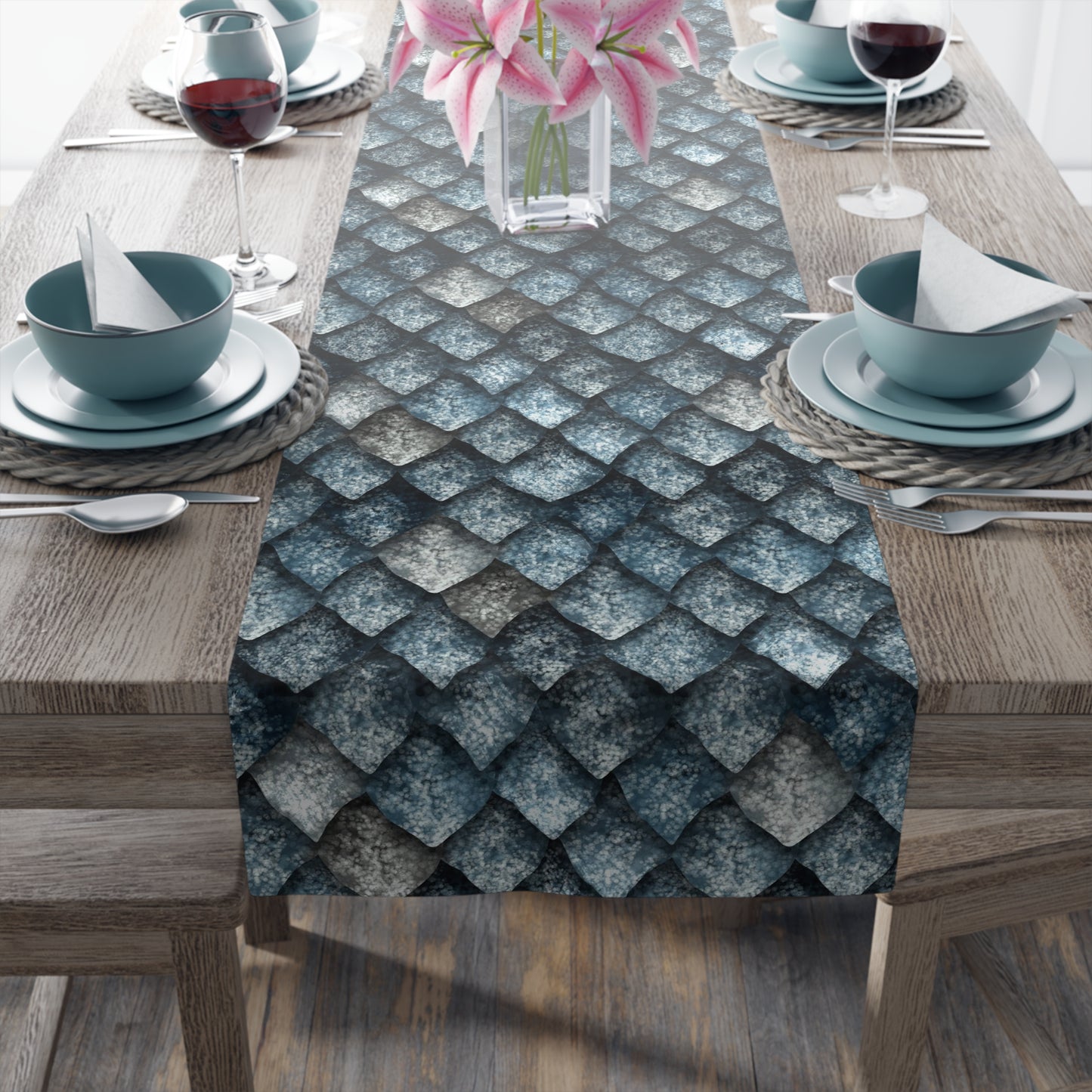 Dragon Scale Print Table Runner - Majestic Fantasy, Cotton Twill or Polyester - Perfect for Epic & Mythical Home Decor