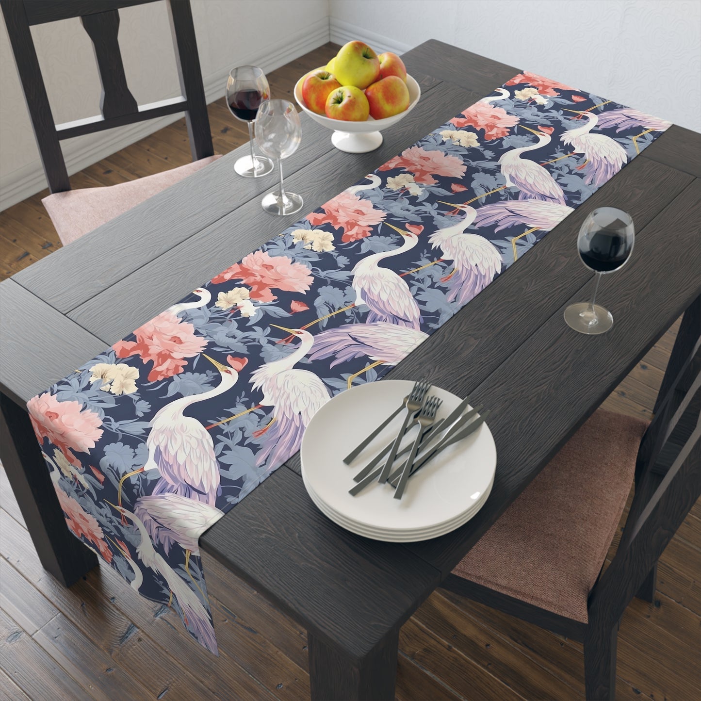 Chinoiserie Print Table Runner - Elegant Asian-Inspired Elegance, Cotton Twill or Polyester - Perfect for Cultural Home Decor