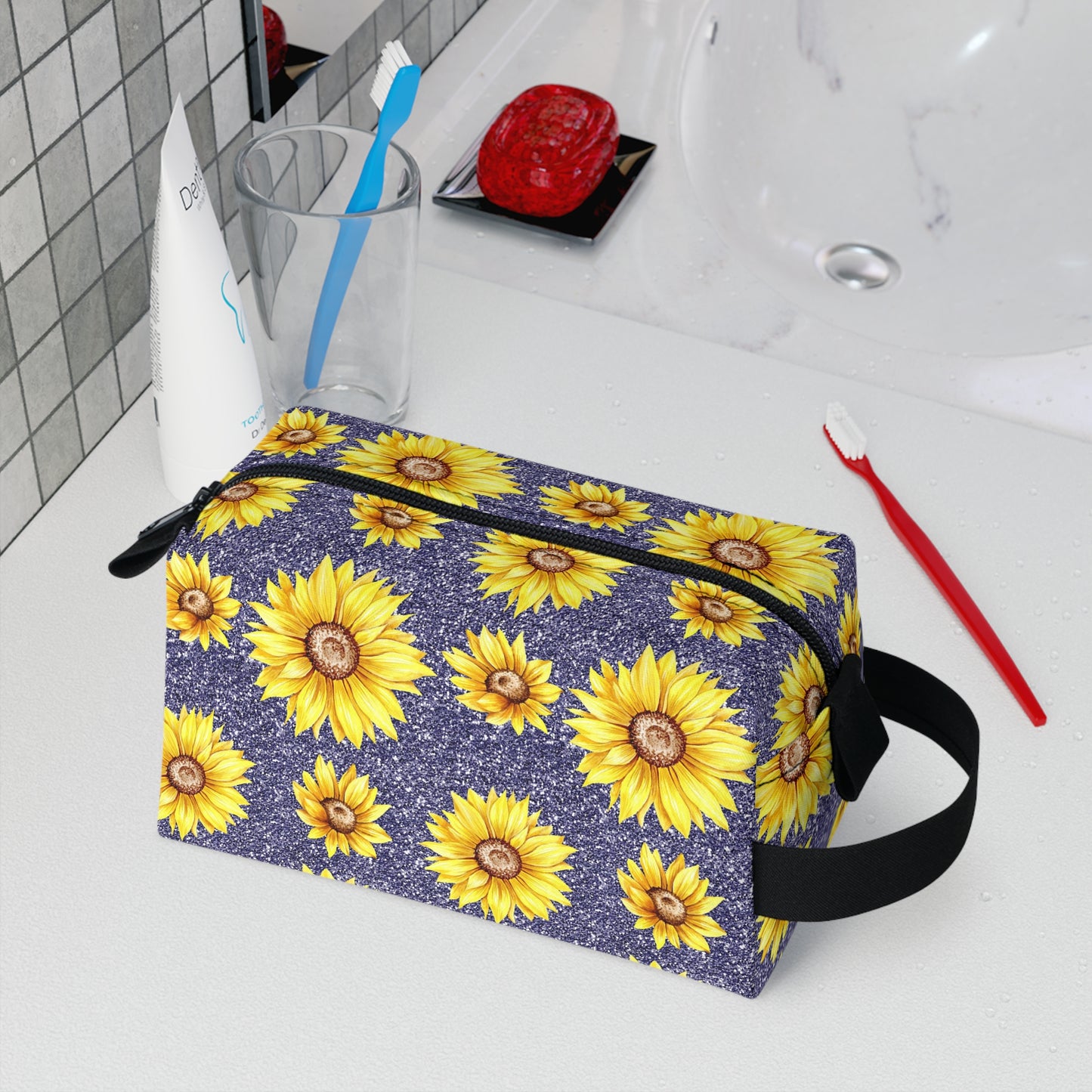 Sunflower Toiletry Bag | Cheerful & Durable Organizer | Water-Resistant for Travel, Camping, College