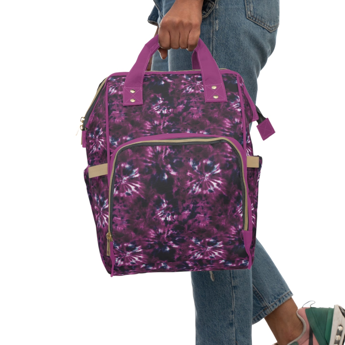 Multifunctional Tie-Dye Diaper Backpack - Lightweight Nylon Baby Bag with Adjustable Straps