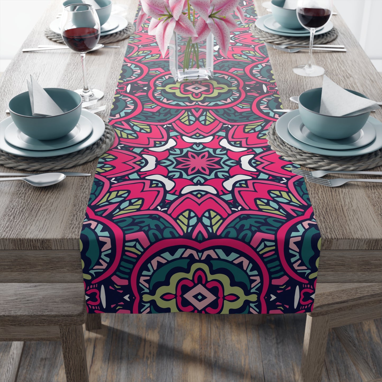 Mandala Print Table Runner - Intricate Patterns, Cotton Twill or Polyester - Ideal for Decorative Home Accents