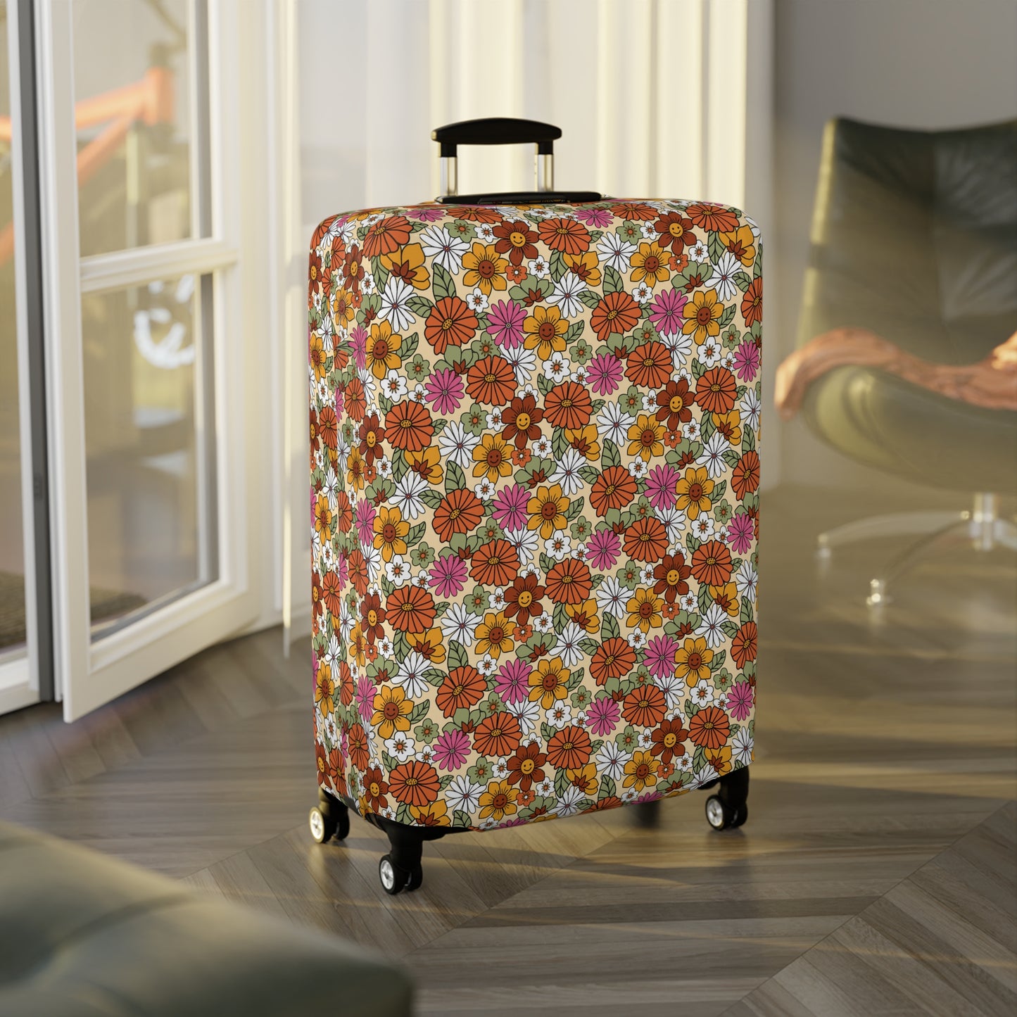 Retro Floral Luggage Cover - Floral Suitcase Cover