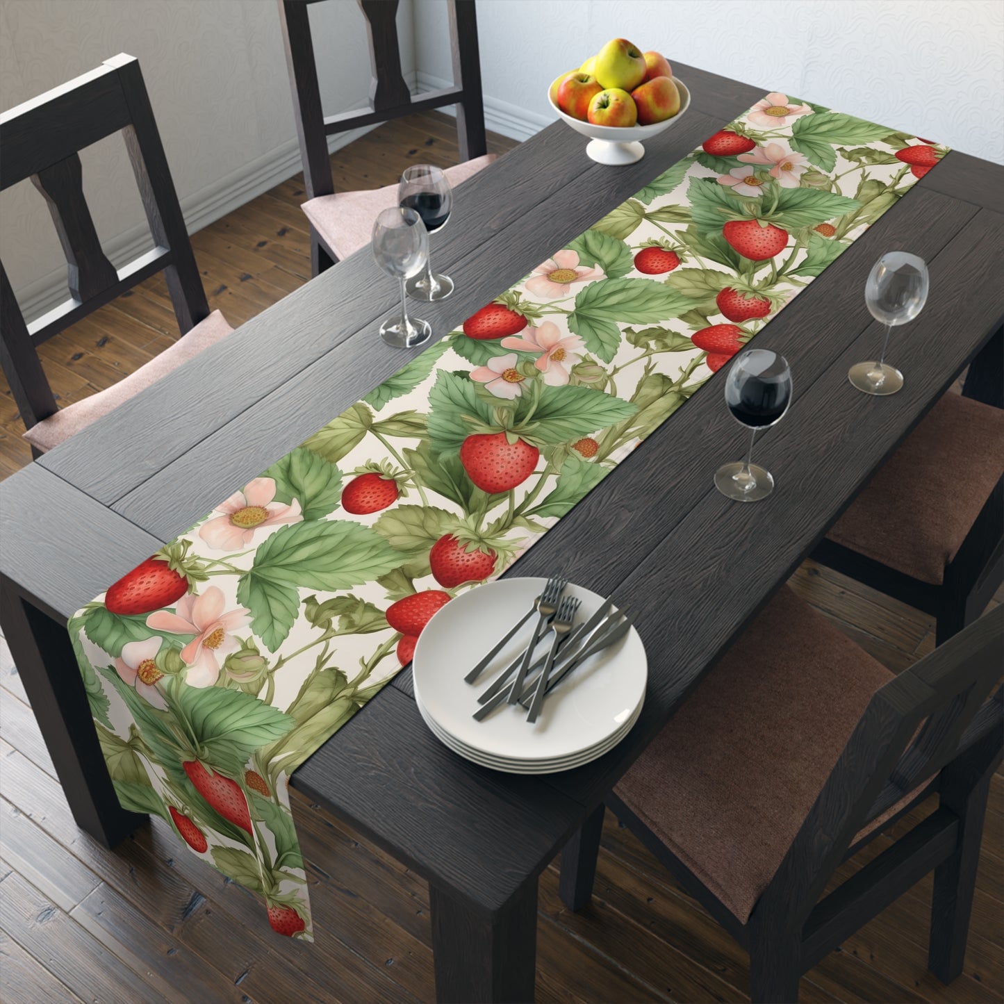 Strawberry Print Table Runner - Sweet Charm, Cotton Twill or Polyester - Perfect for Summer & Whimsical Home Decor