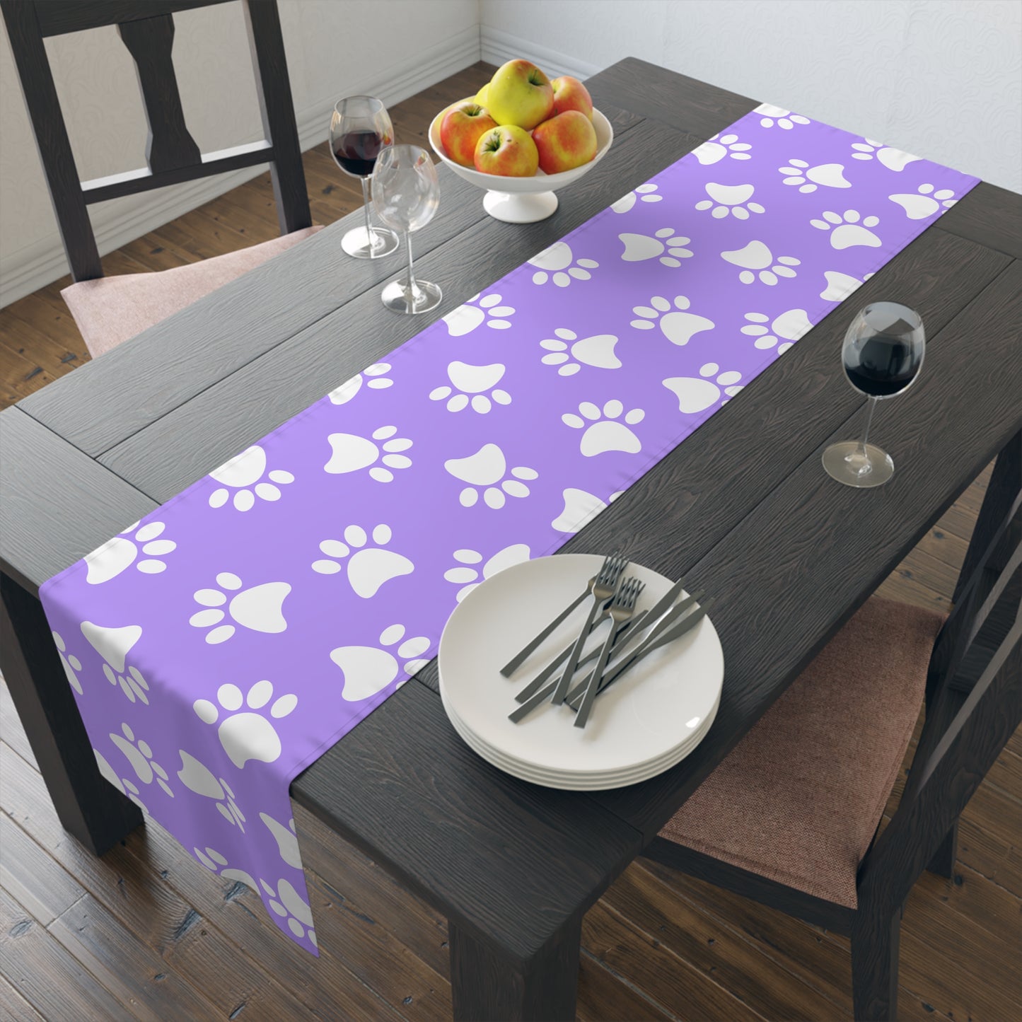 Paw Print Table Runner - Cozy Pet-Themed Decor, Cotton Twill or Polyester - Perfect for Animal Lovers