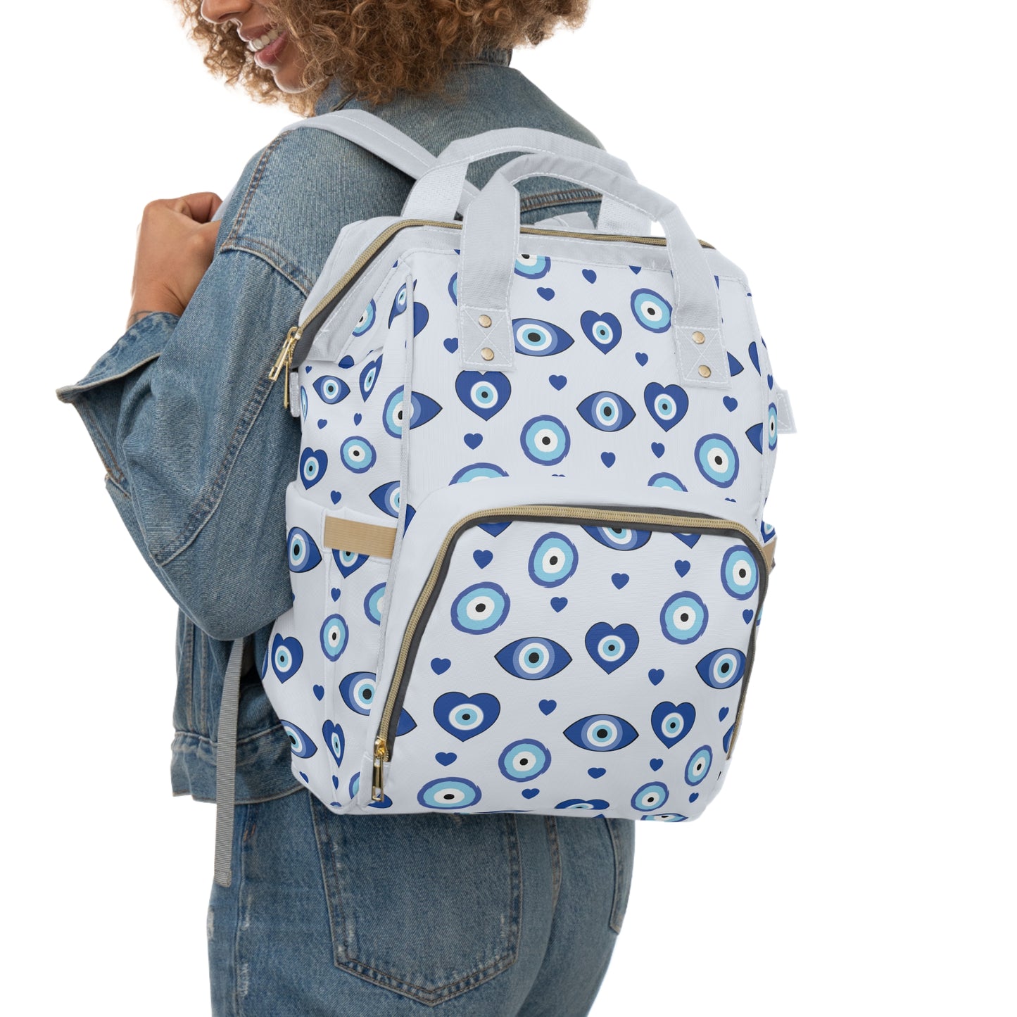 Evil Eye Diaper Backpack - Protective & Stylish Baby Bag with Evil Eye Motif, Multifunctional and Organized