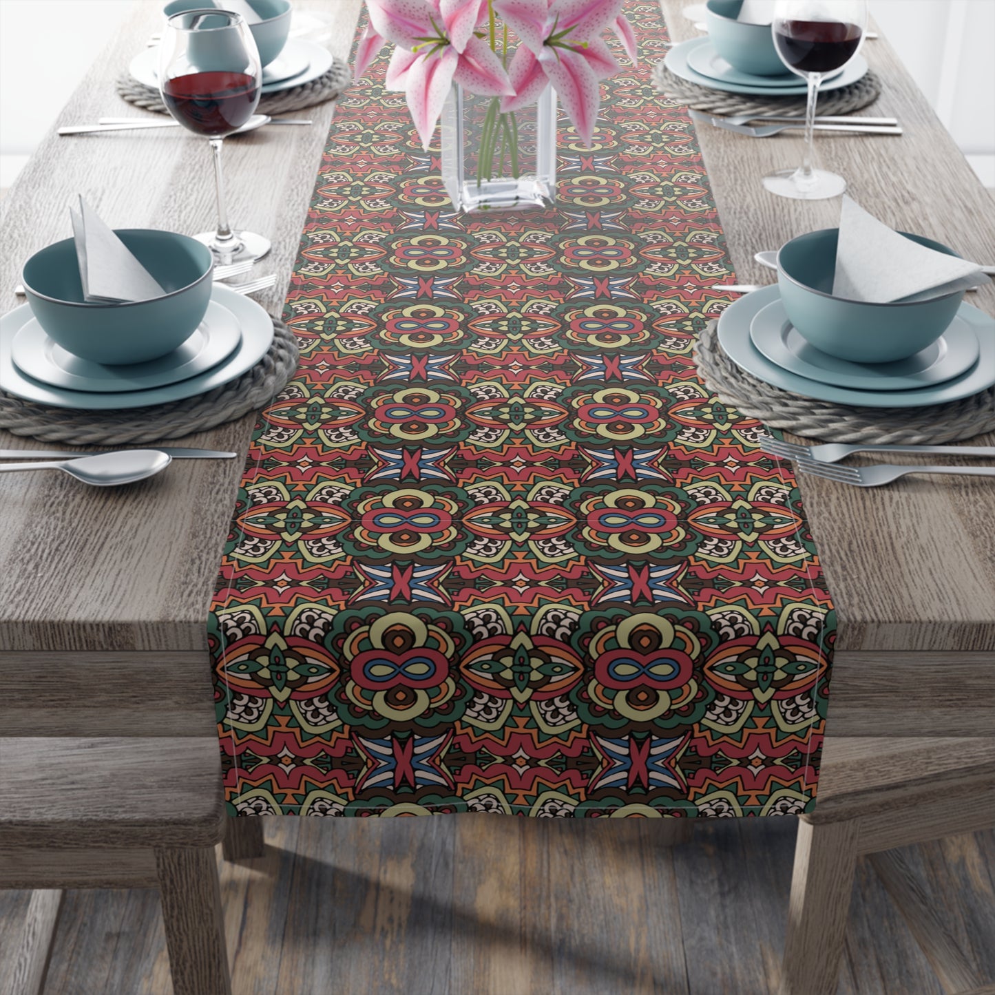 Mandala Print Table Runner - Intricate Patterns, Cotton Twill or Polyester - Ideal for Decorative Home Accents