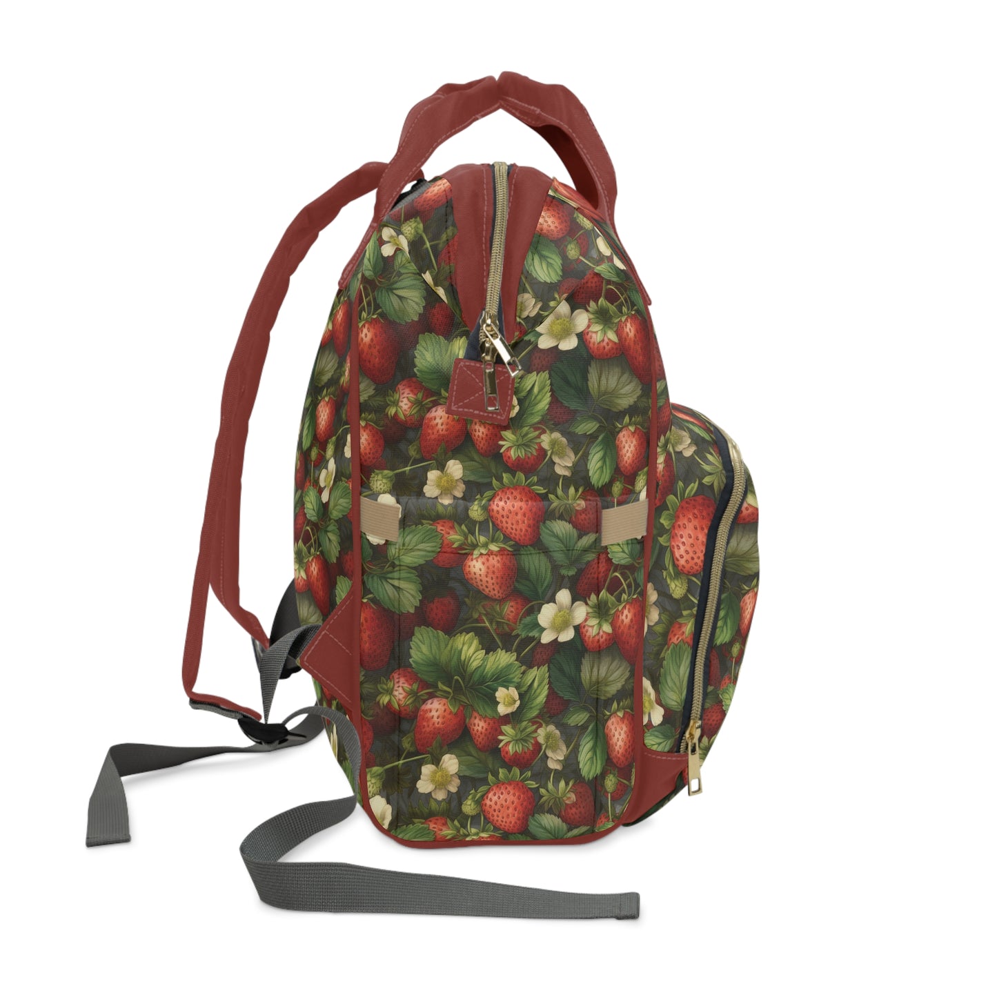 Multifunctional Strawberry Diaper Backpack - Convenient Storage for On-the-Go Parents