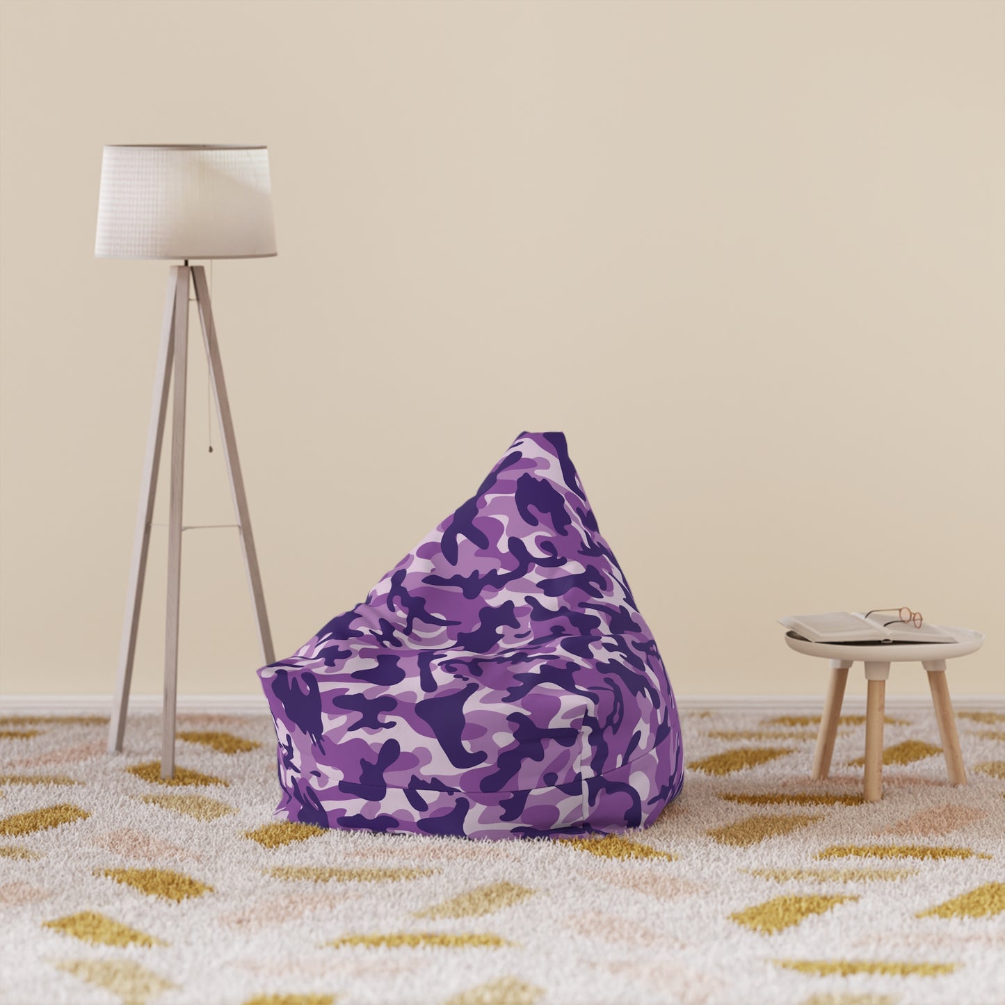 Camouflage Bean Bag Chair Cover - Durable Polyester, Locking Zipper, 2 Sizes Camo Bean Bag Cover