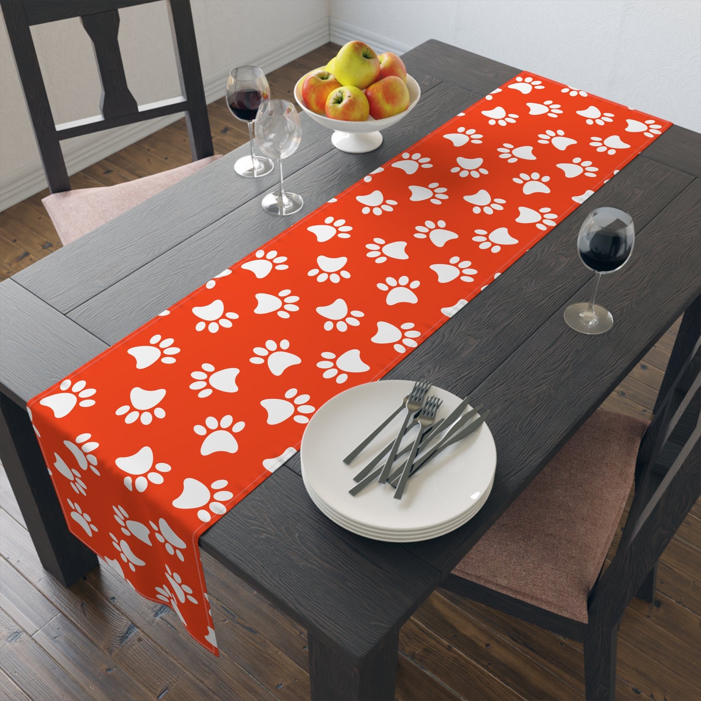 Paw Print Table Runner - Cozy Pet-Themed Decor, Cotton Twill or Polyester - Perfect for Animal Lovers