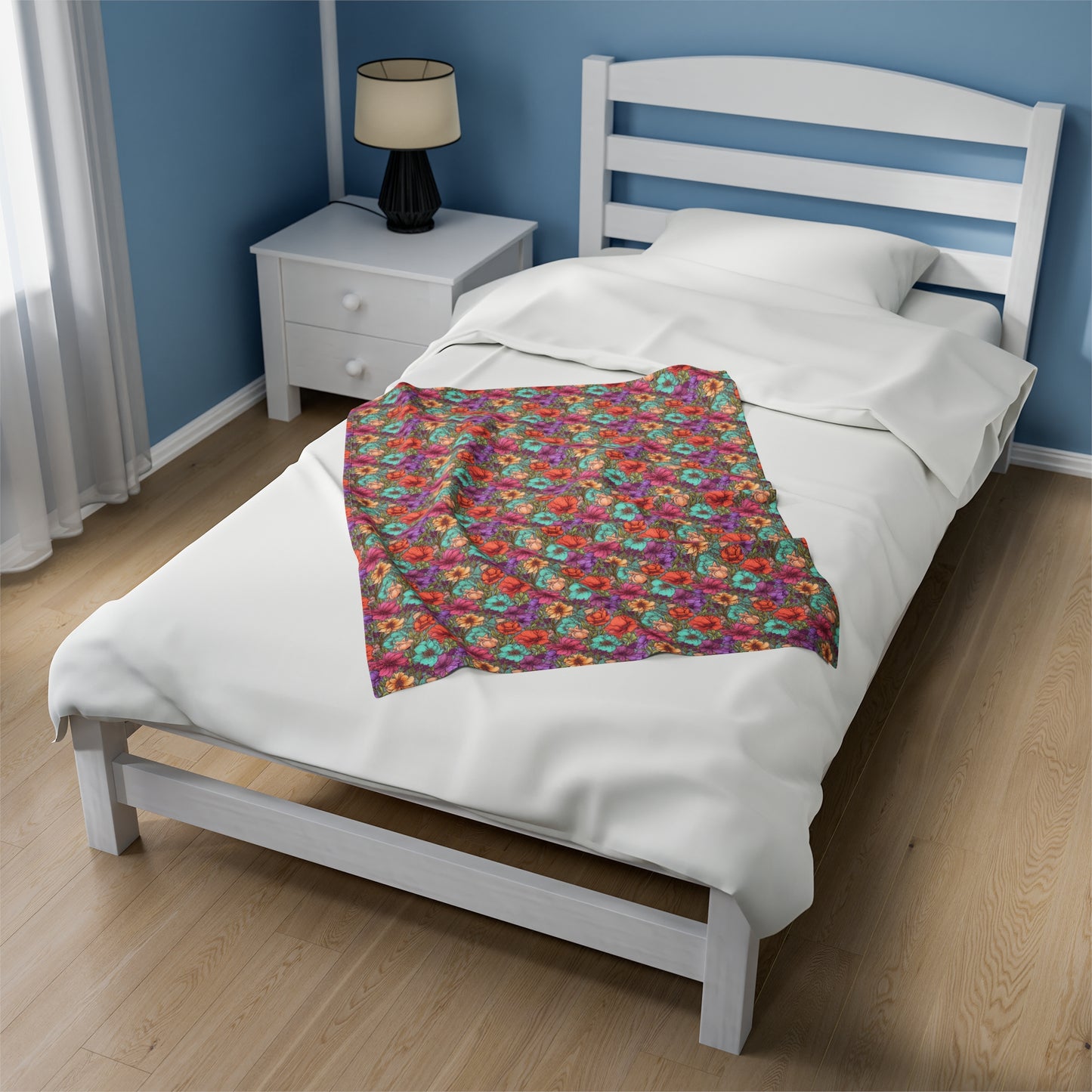 Boho Floral Velveteen Plush Blanket | Soft, Artistic, Luxurious and Comforting | Available in Multiple Sizes