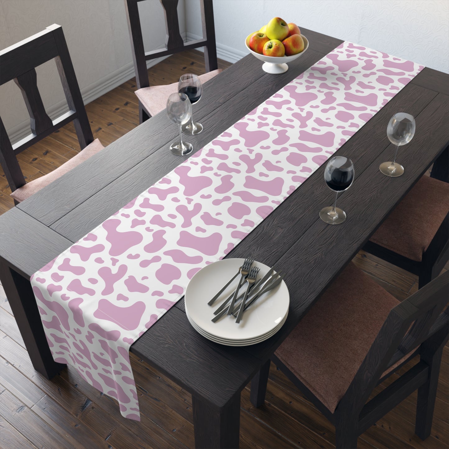 Cow Print Table Runner - Chic Farmhouse Style, Available in Cotton Twill or Polyester - Elevate Your Home Decor