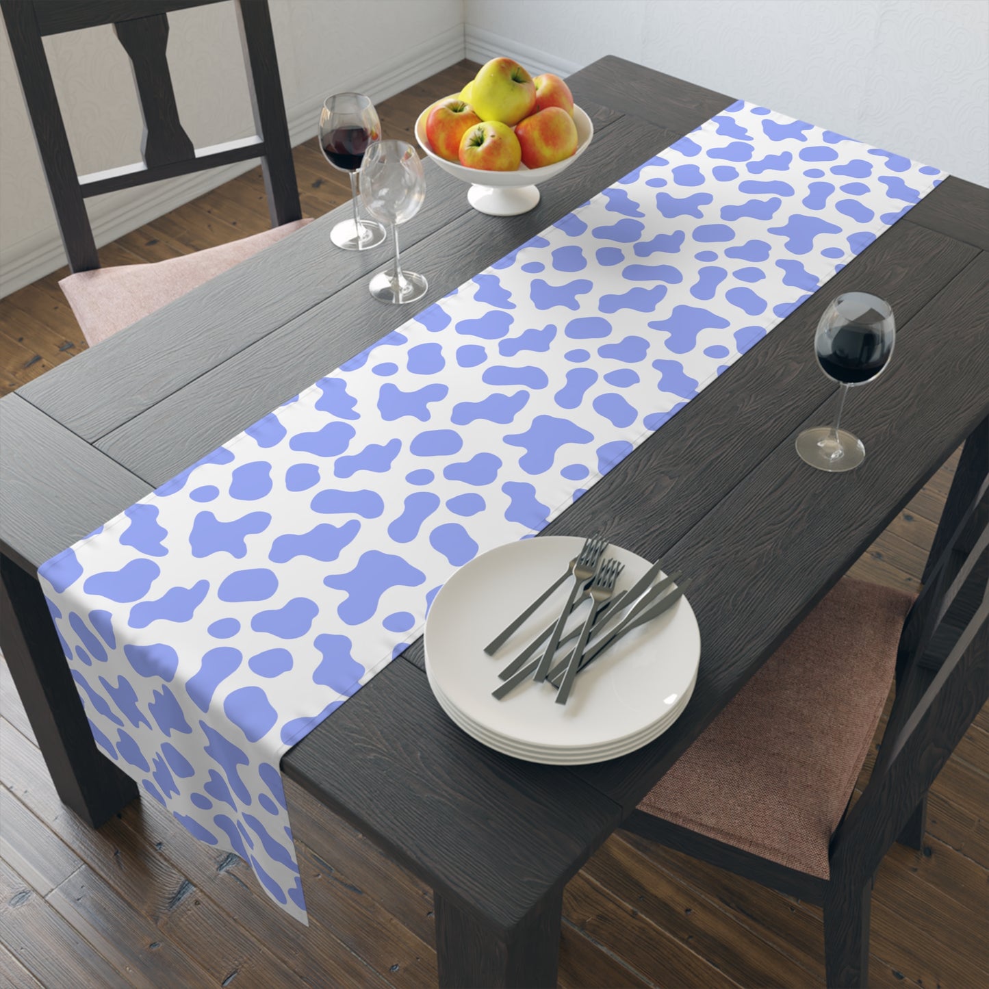 Cow Print Table Runner - Chic Farmhouse Style, Available in Cotton Twill or Polyester - Elevate Your Home Decor