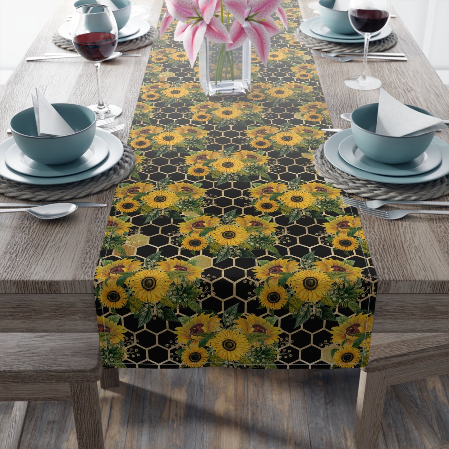 Sunflower Print Table Runner - Bright and Cheerful, Cotton Twill or Polyester - Perfect for Sunny Home Decor