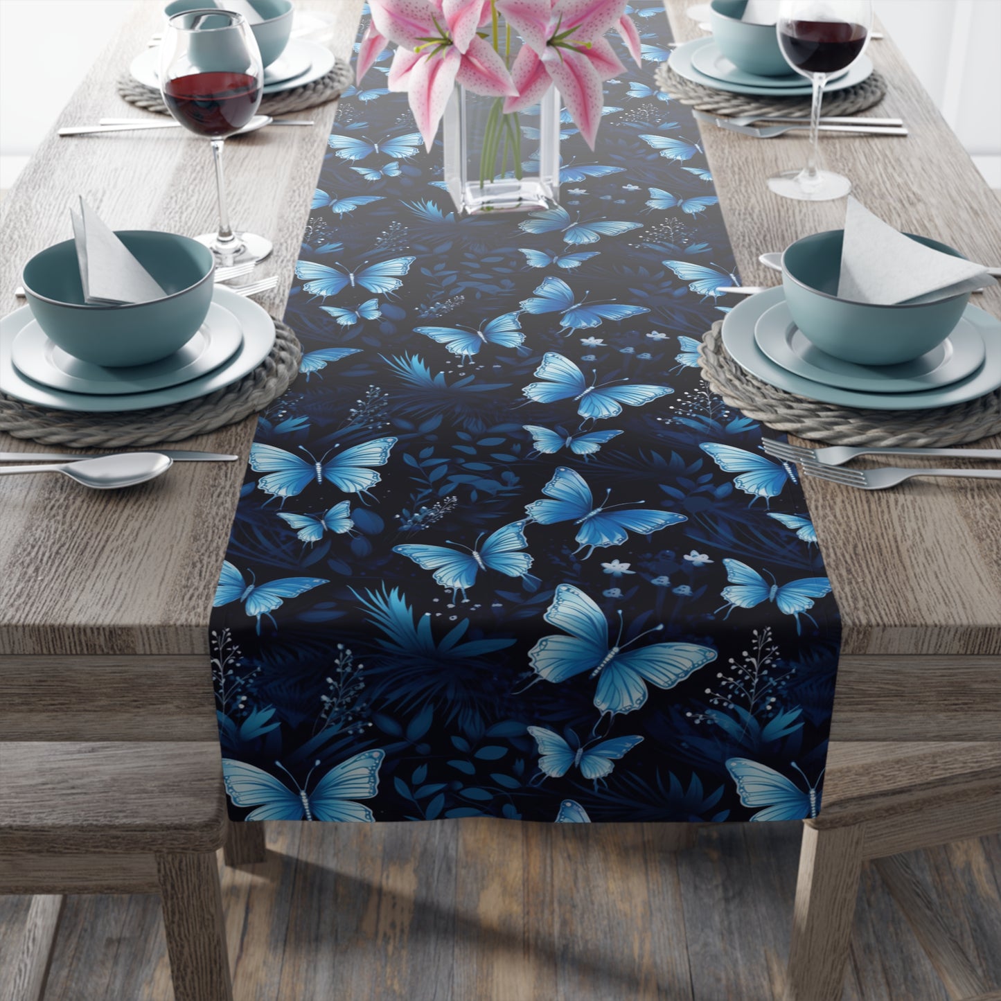 Butterfly Table Runner - Vibrant Patterns, Cotton Twill or Polyester - Perfect for Home Decor & Unique Gifts