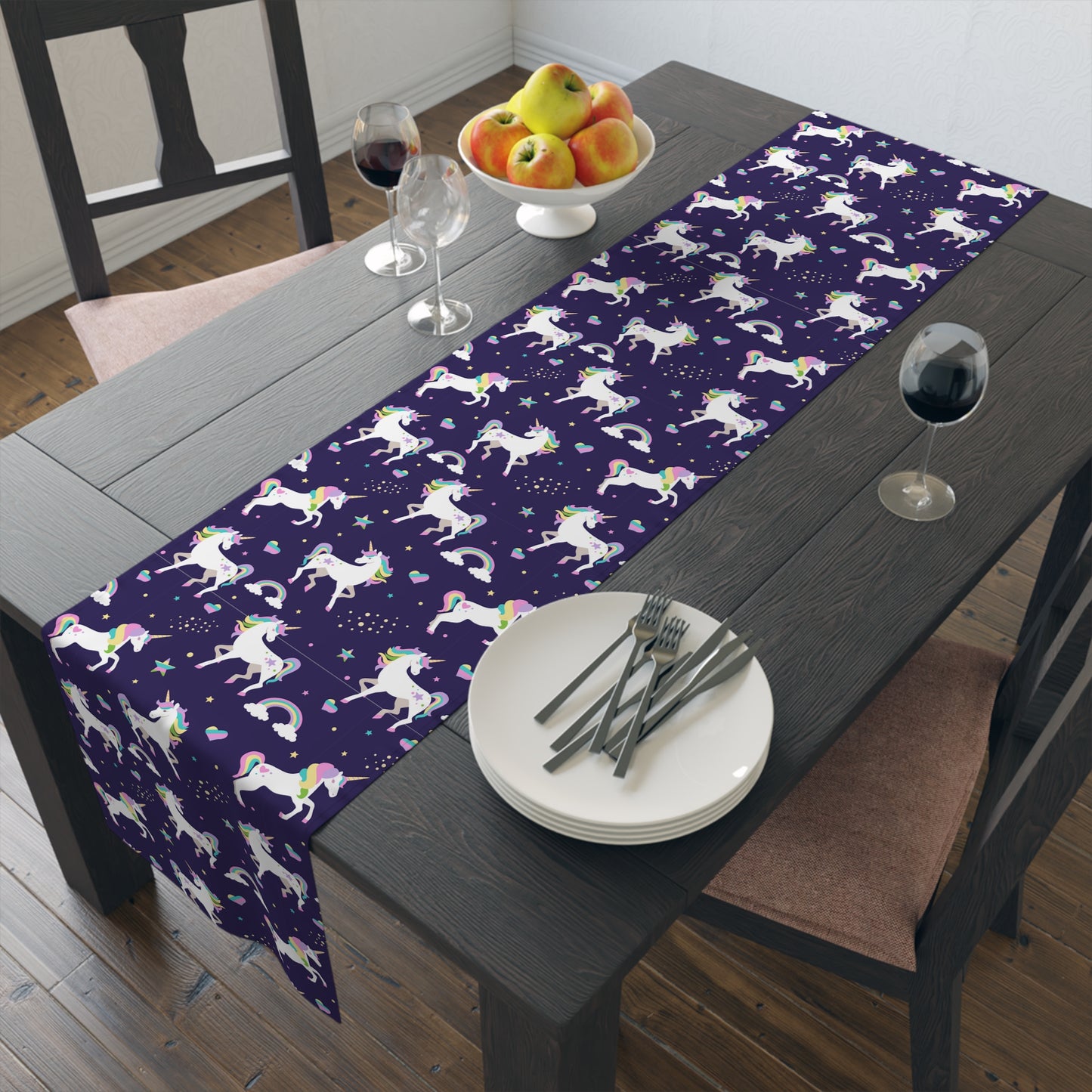Unicorn Print Table Runner - Magical Elegance, Cotton Twill or Polyester - Perfect for Whimsical & Fantasy Home Decor