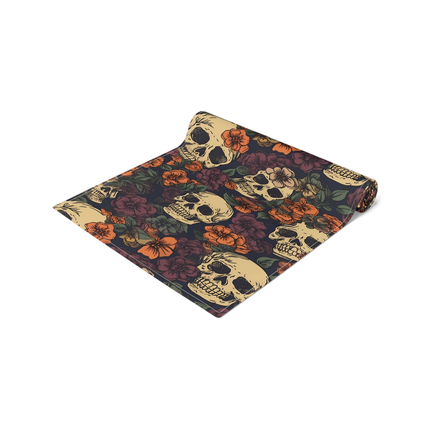 Skull Print Table Runner - Bold Cotton Twill or Sleek Polyester - Ideal for Gothic & Edgy Home Decor