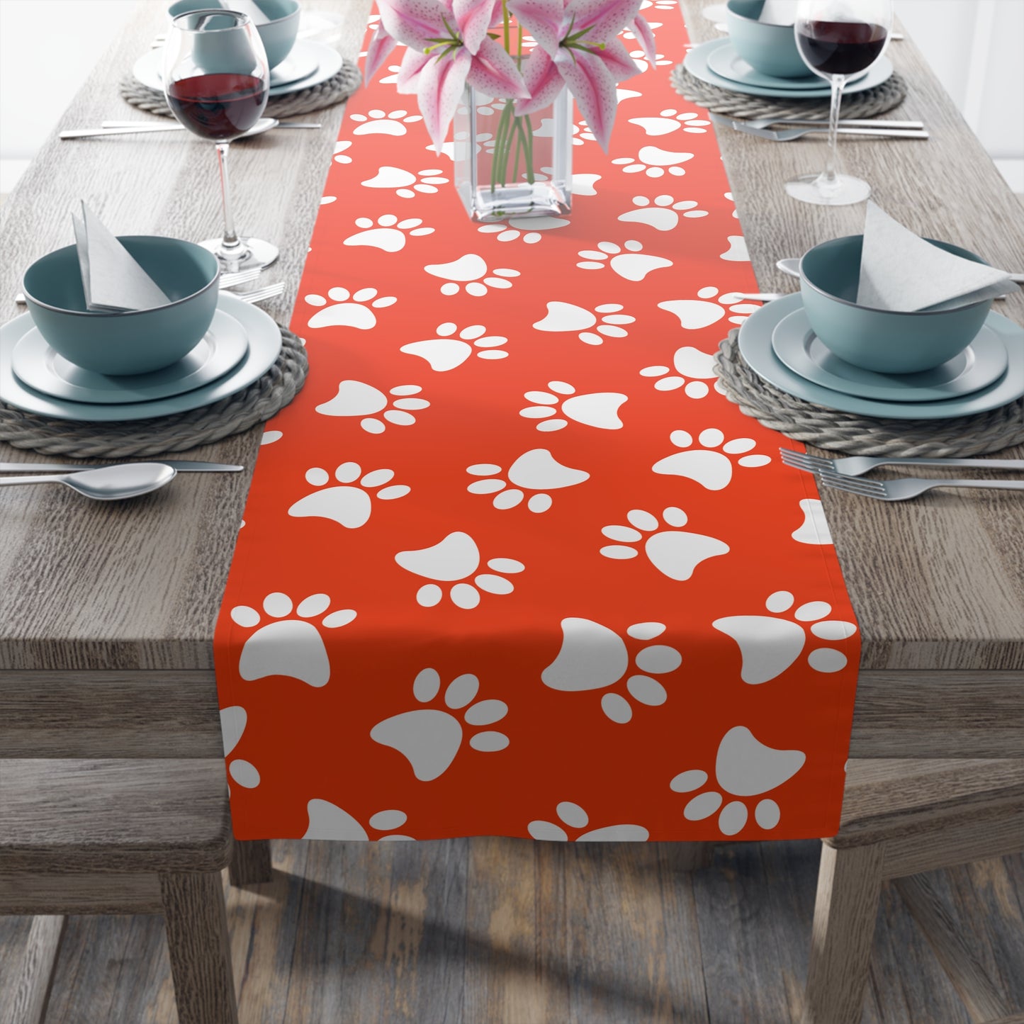 Paw Print Table Runner - Cozy Pet-Themed Decor, Cotton Twill or Polyester - Perfect for Animal Lovers