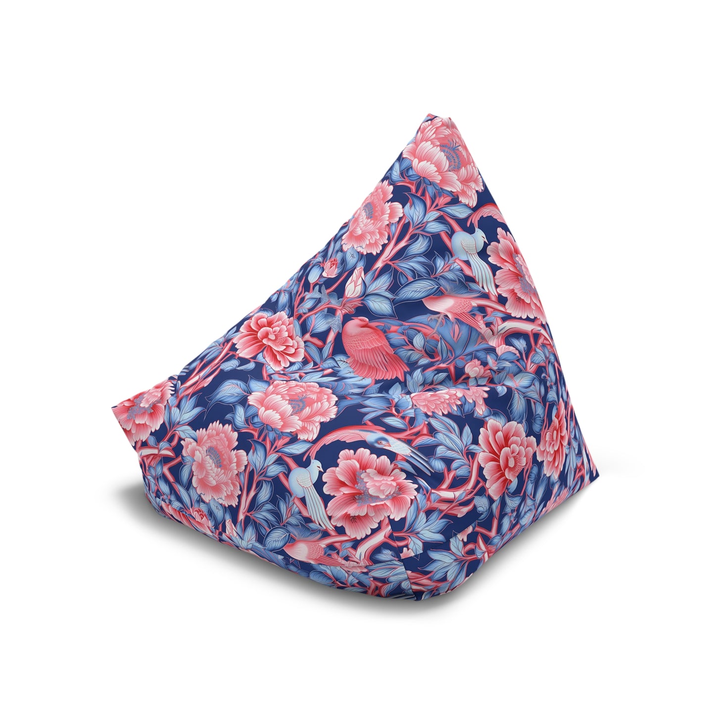 Chinoiserie Bean Bag Chair Cover - Elegant Oriental-Inspired Polyester Slipcover with Secure Zip - Fits Various Sizes
