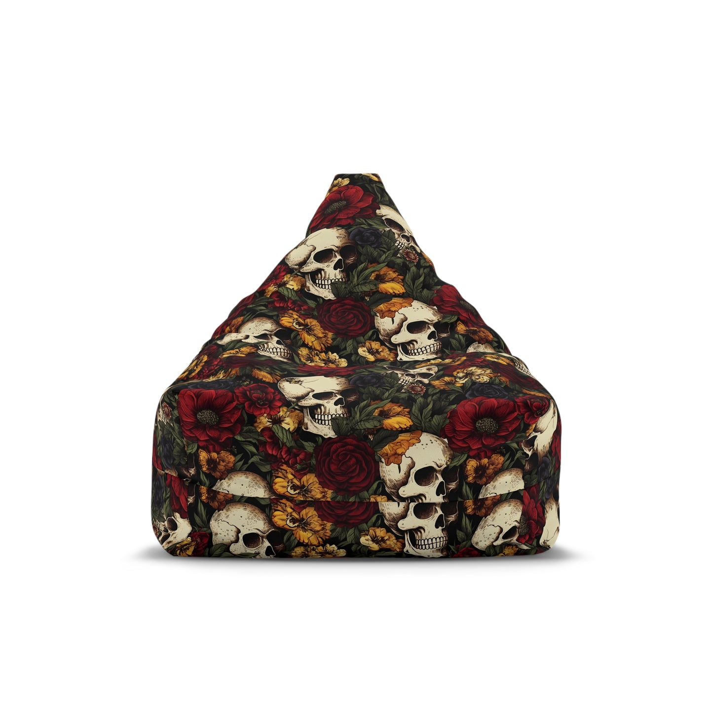 Floral Skull Bean Bag Chair Cover - Lockable Zipper, 2 Size Options, Gothic Home Decor