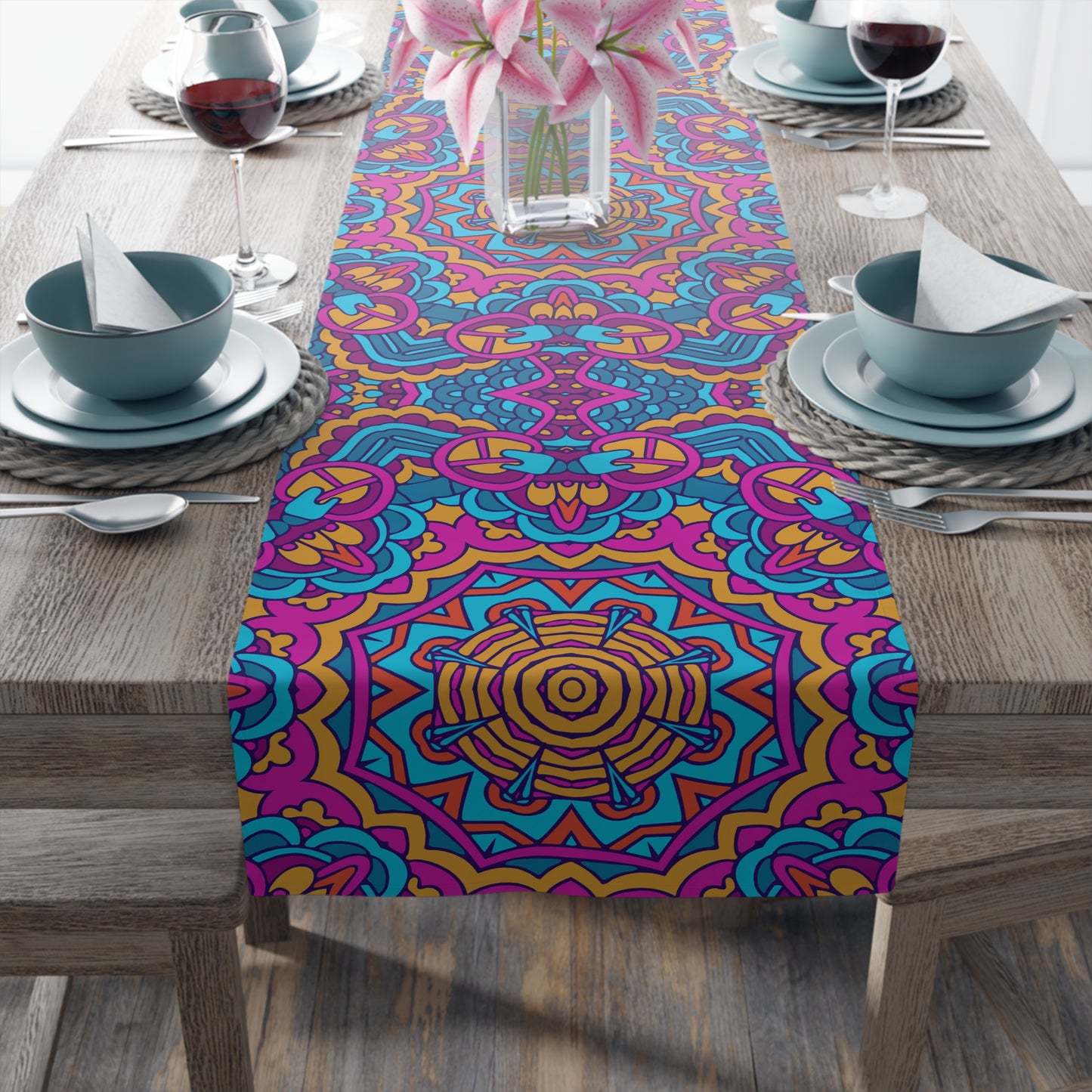 Mandala Print Table Runner - Intricate Patterns, Cotton Twill or Polyester - Ideal for Decorative Home Accents