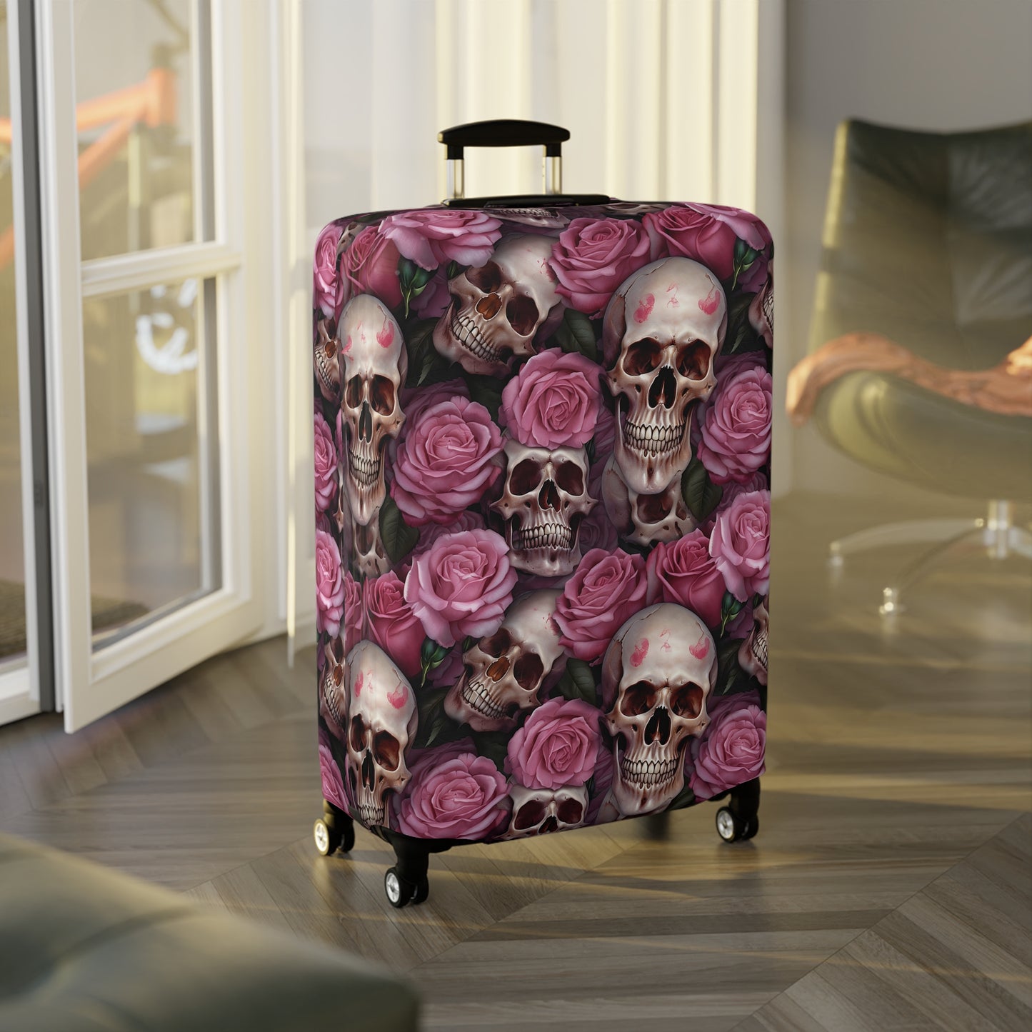 Floral Skull Luggage Cover - Stylish Skull Suitcase Cover