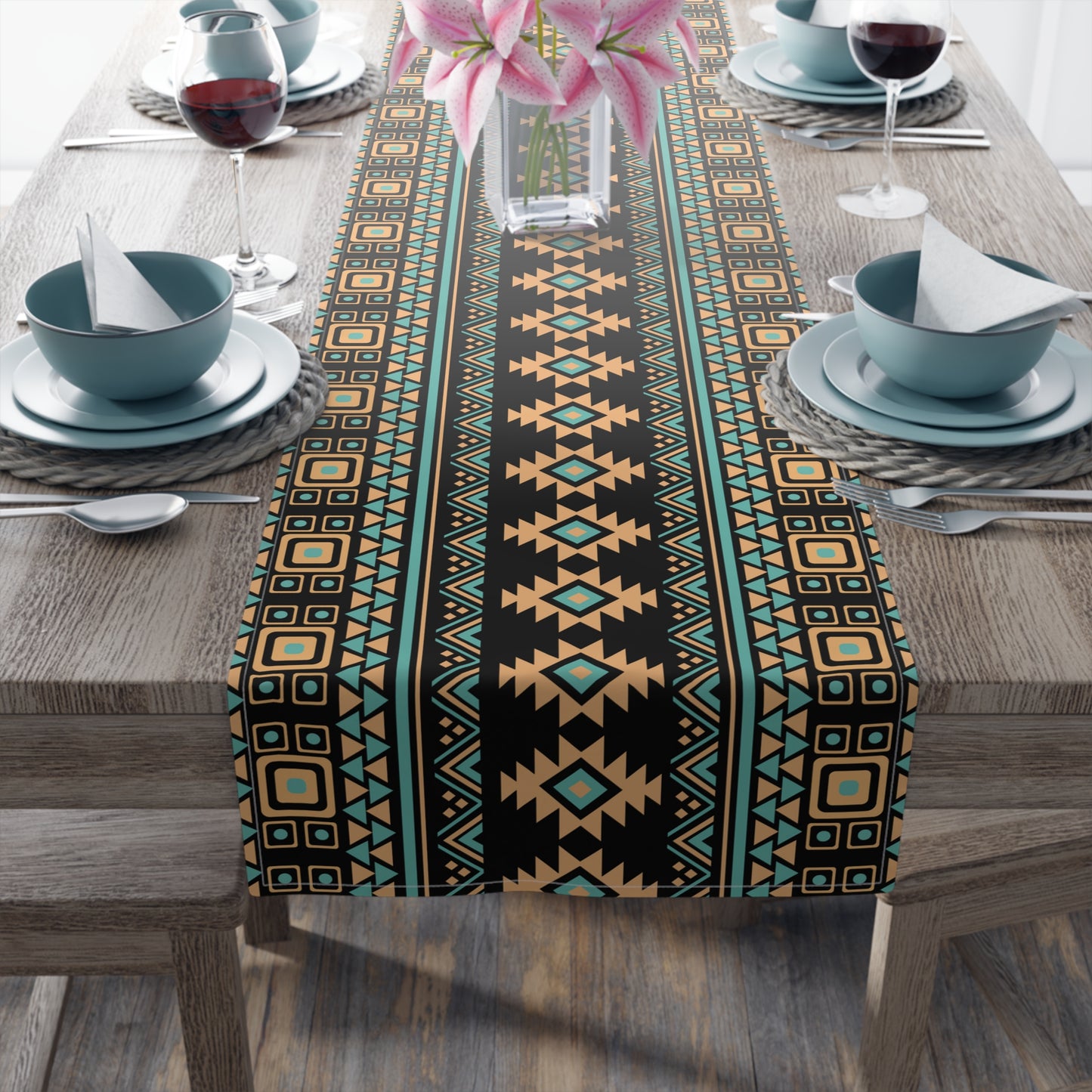 Aztec-Inspired Table Runner - Bold Patterns, Cotton Twill or Polyester - Ideal for Home Decor & Unique Gifts