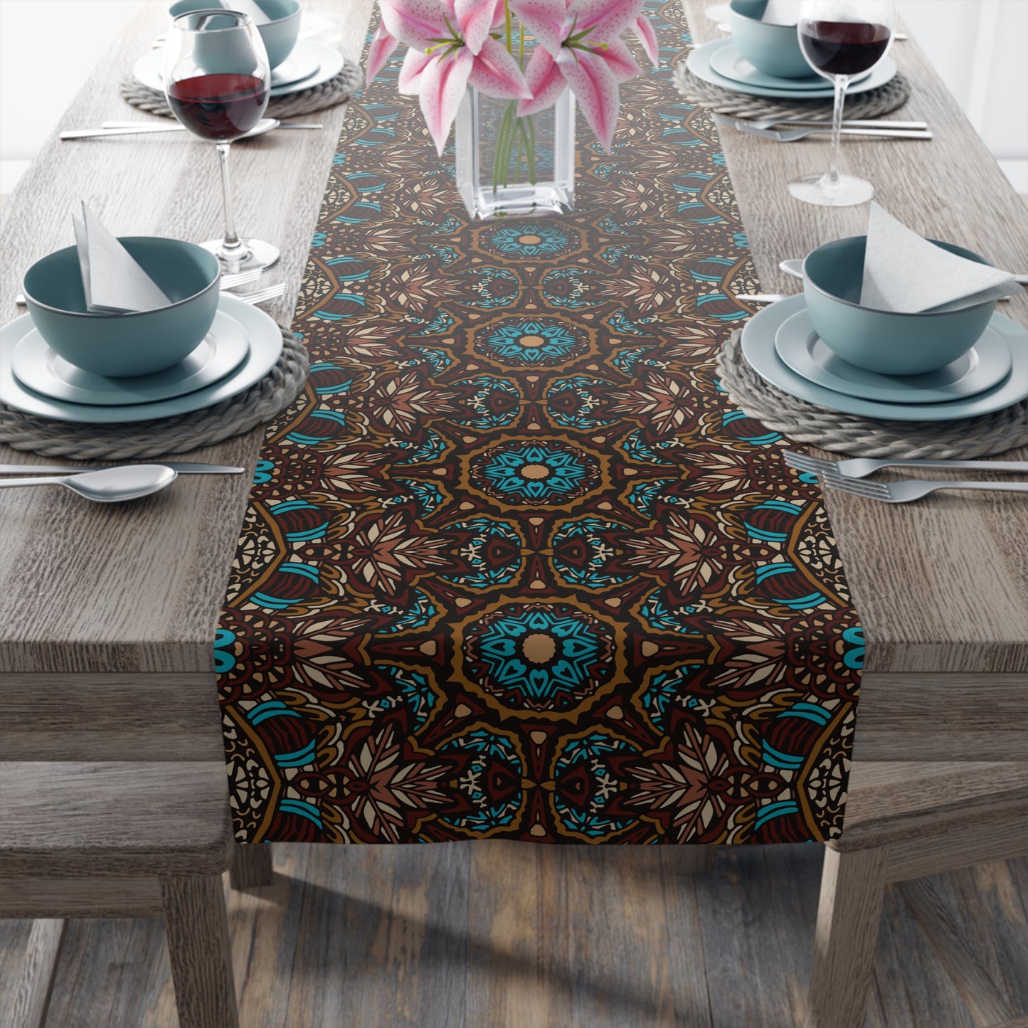 Mandala Print Table Runner - Intricate Patterns, Cotton Twill or Polyester - Ideal for Decorative Home Accents