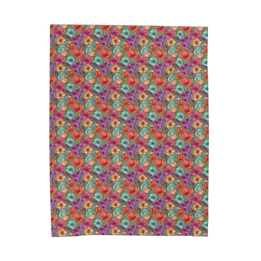 Boho Floral Velveteen Plush Blanket | Soft, Artistic, Luxurious and Comforting | Available in Multiple Sizes